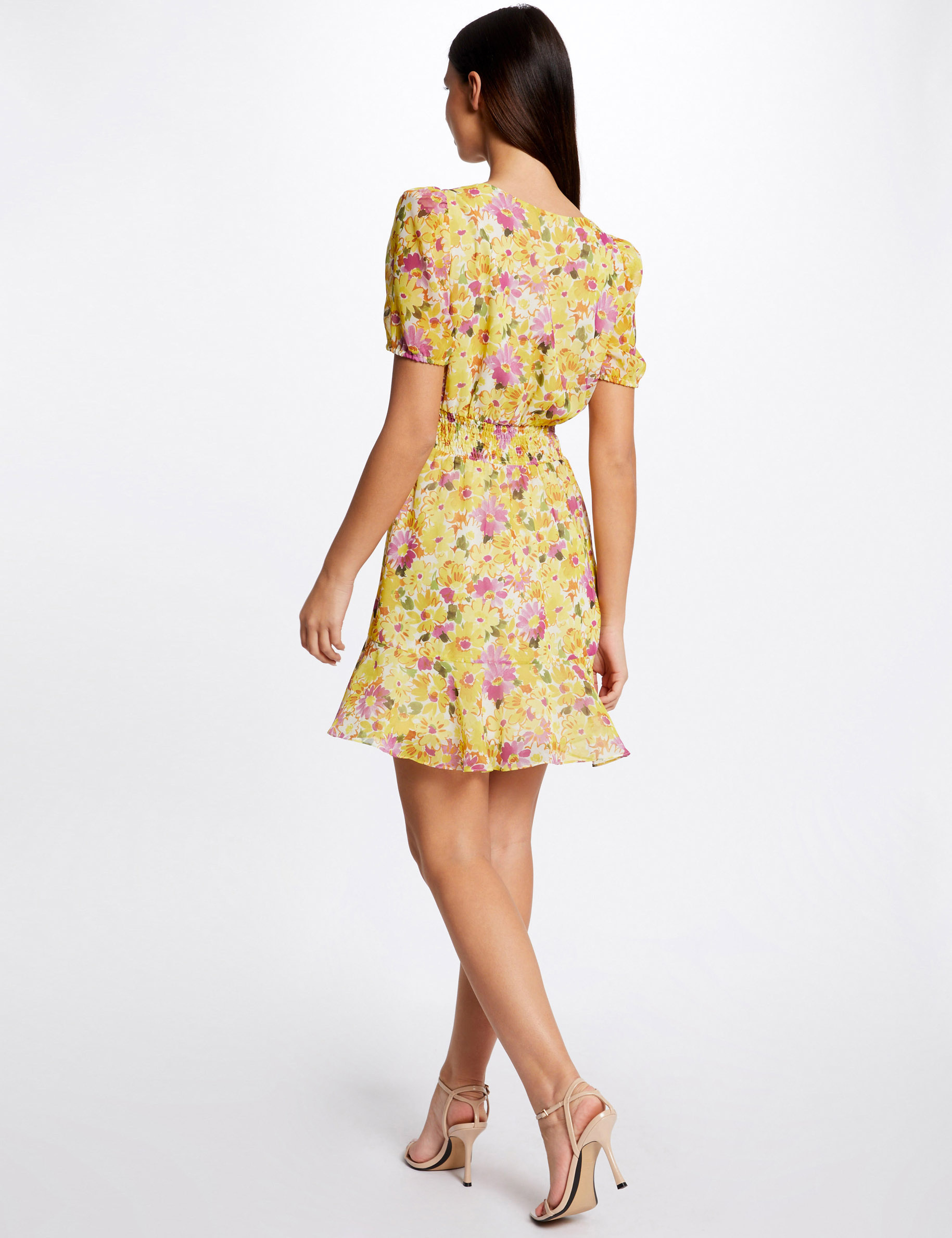 Vestido evasé volantes estampado floral multicolor mujer Vestido evasé volantes estampado floral multicolor mujer