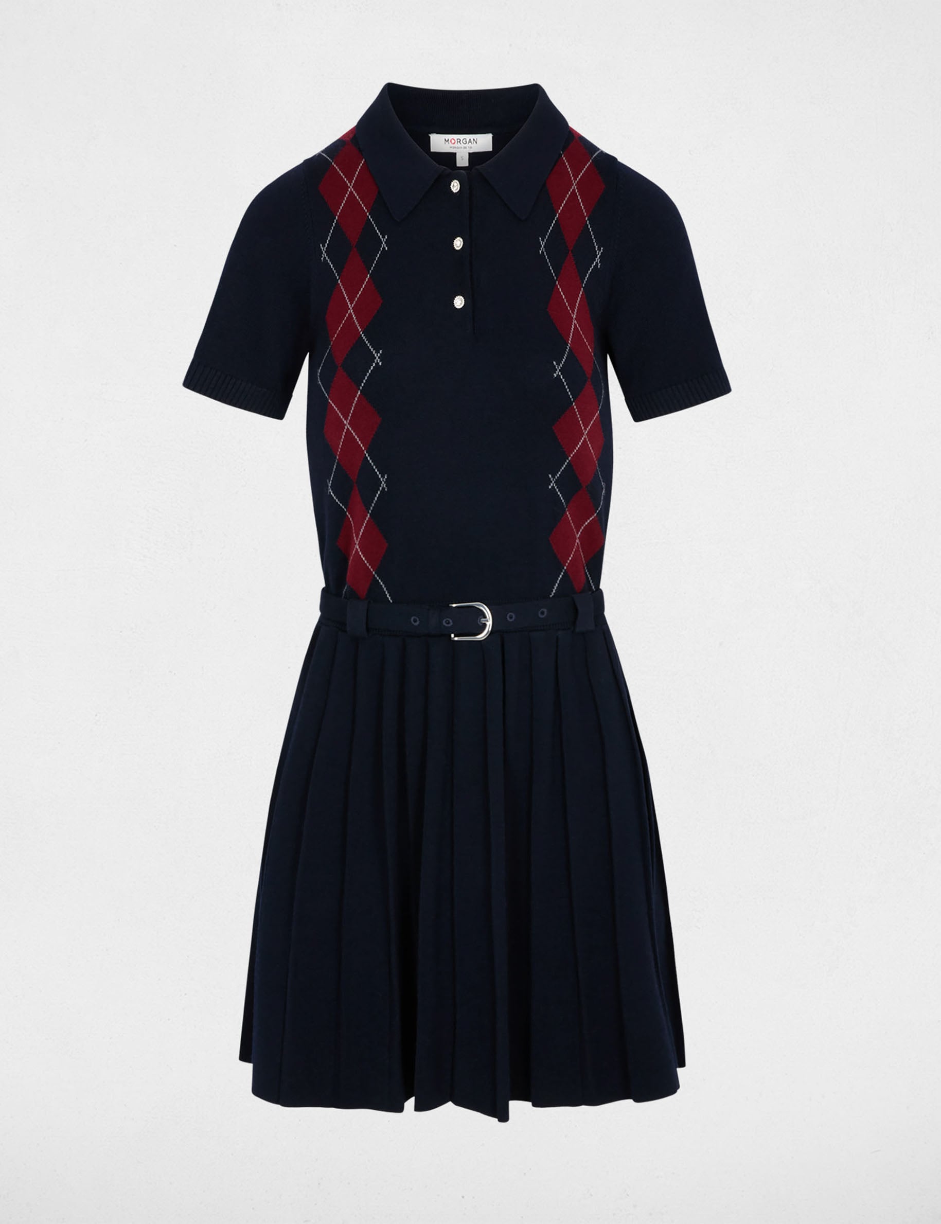 Vestido de punto con cuello vuelto azul marino mujer
