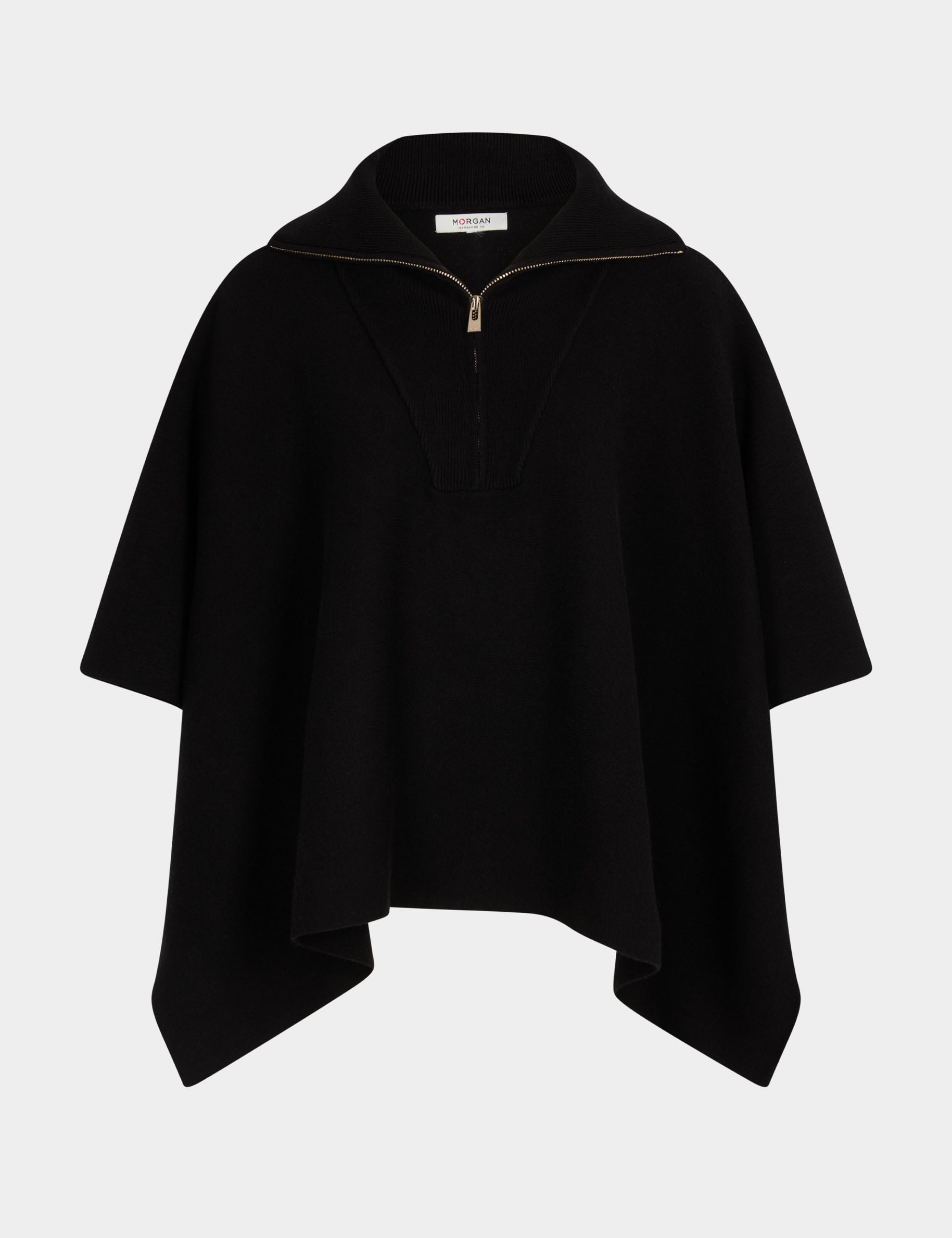 Poncho con cuello abierto negro mujer