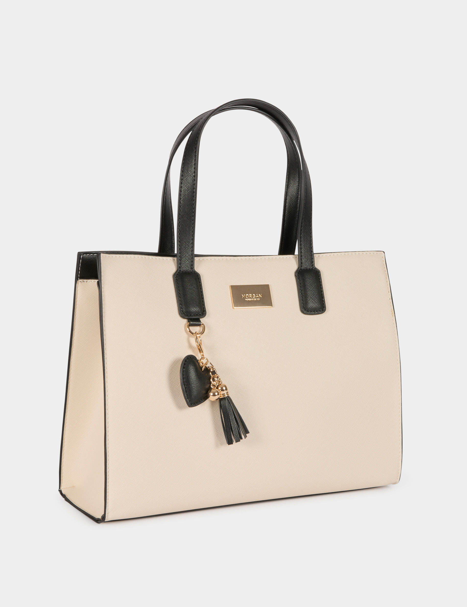 Bolso tote de piel sint&eacute;tica marfil mujer