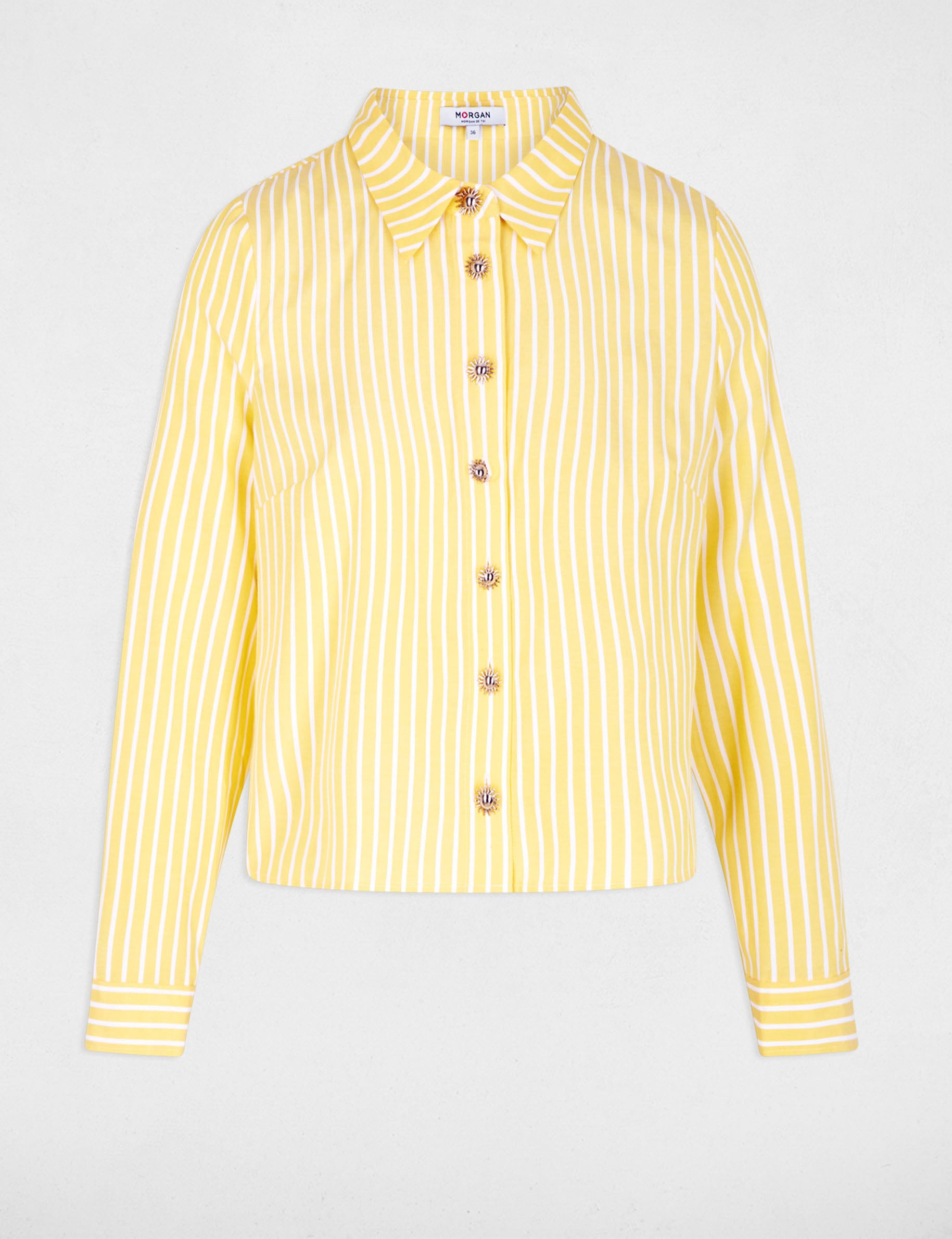 Camisa cropped de rayas amarillo claro mujer