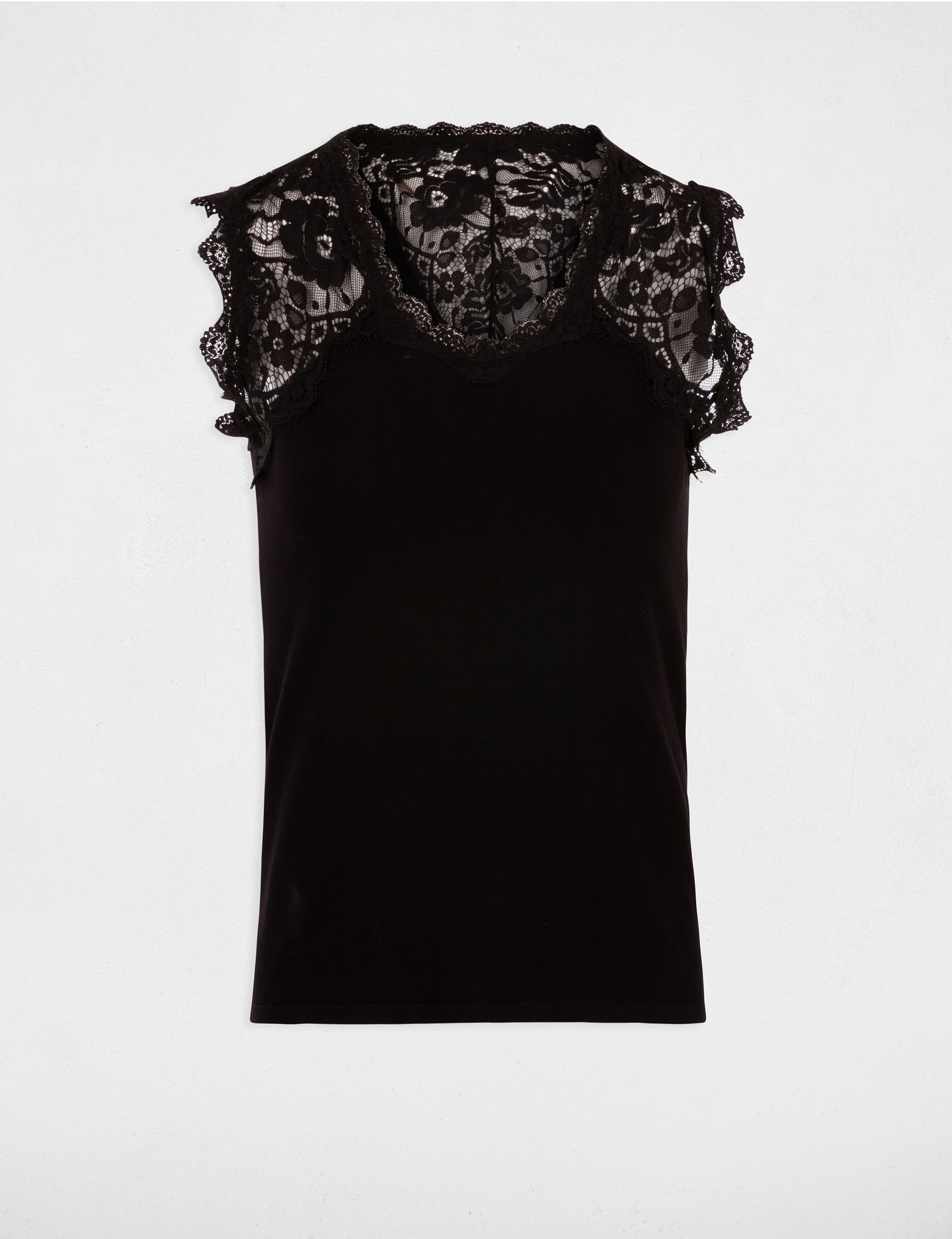 Camiseta de tirantes anchos con encaje negro mujer