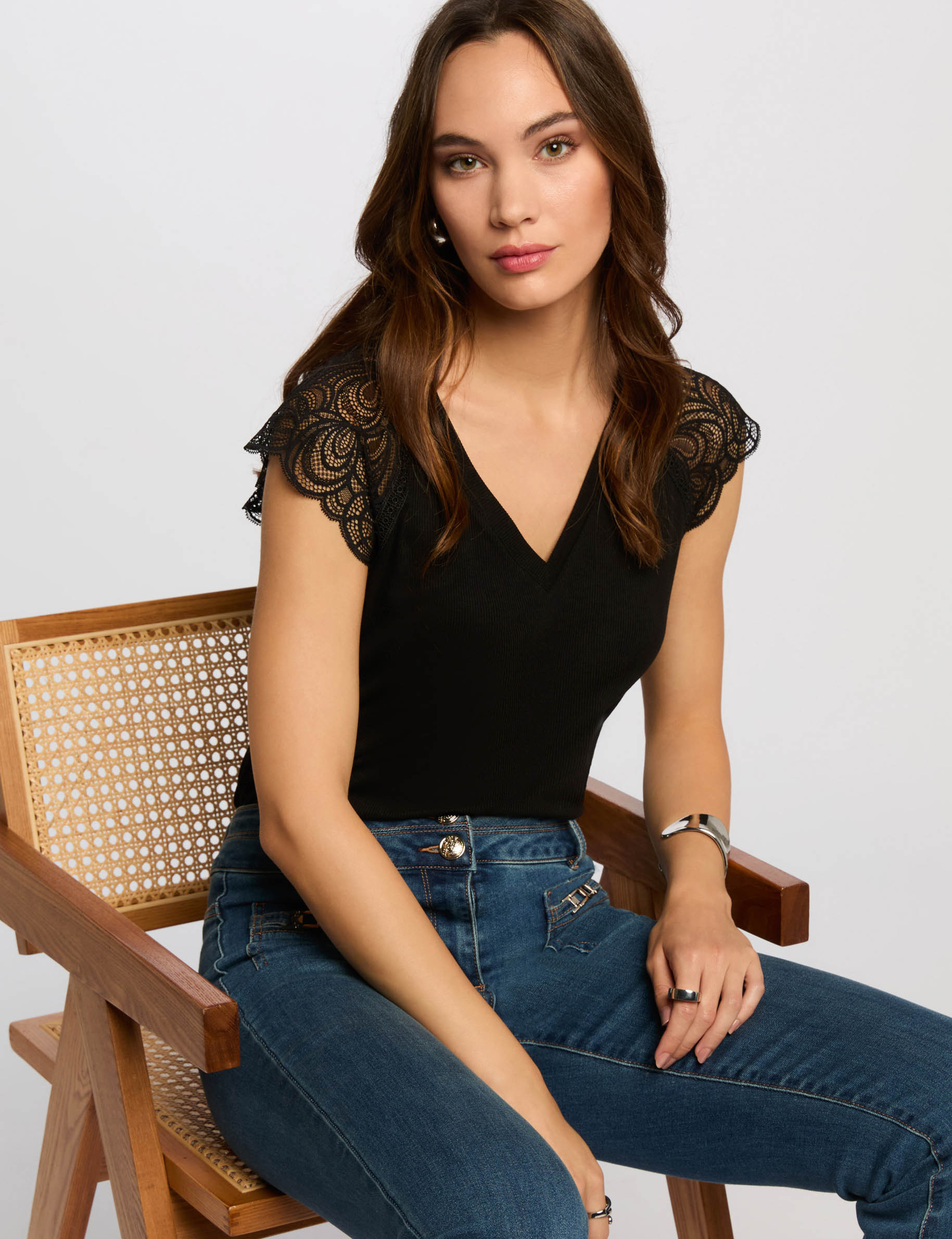 Camiseta de manga corta negro mujer