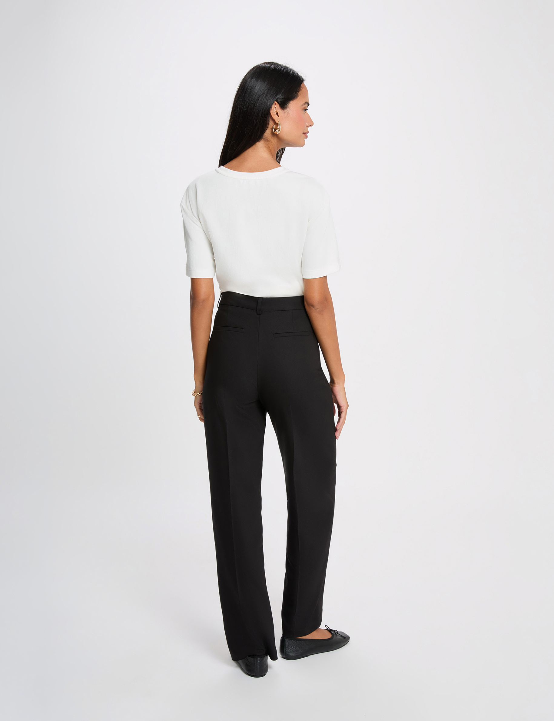 Pantal&oacute;n ancho de tiro alto negro mujer