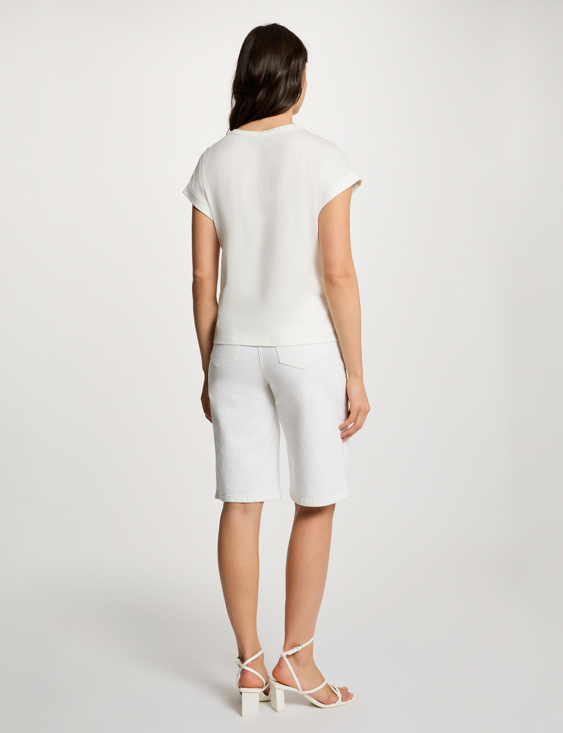 Camiseta cuello redondo manga corta blanco mujer