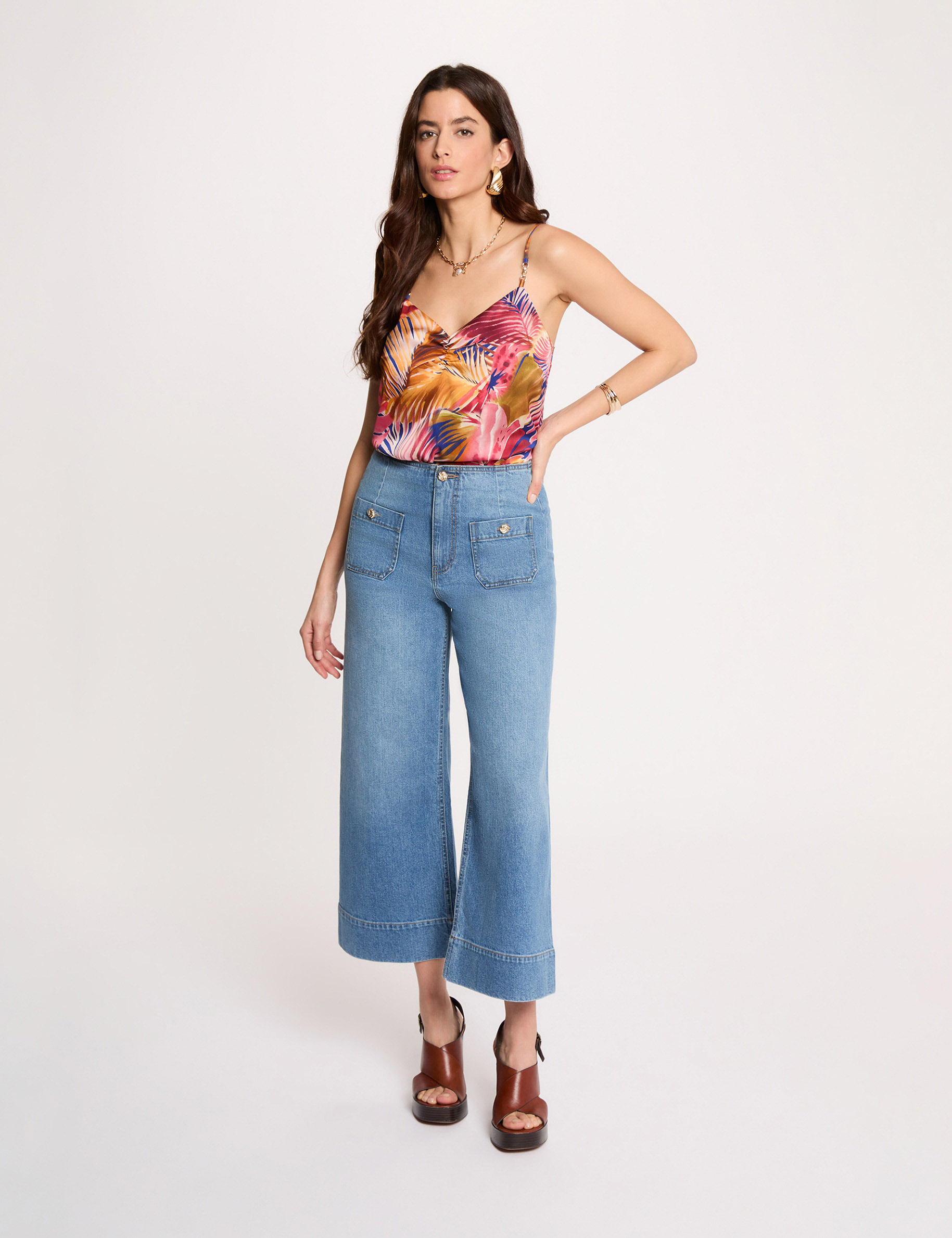 Top ajustado cuello v multicolor mujer