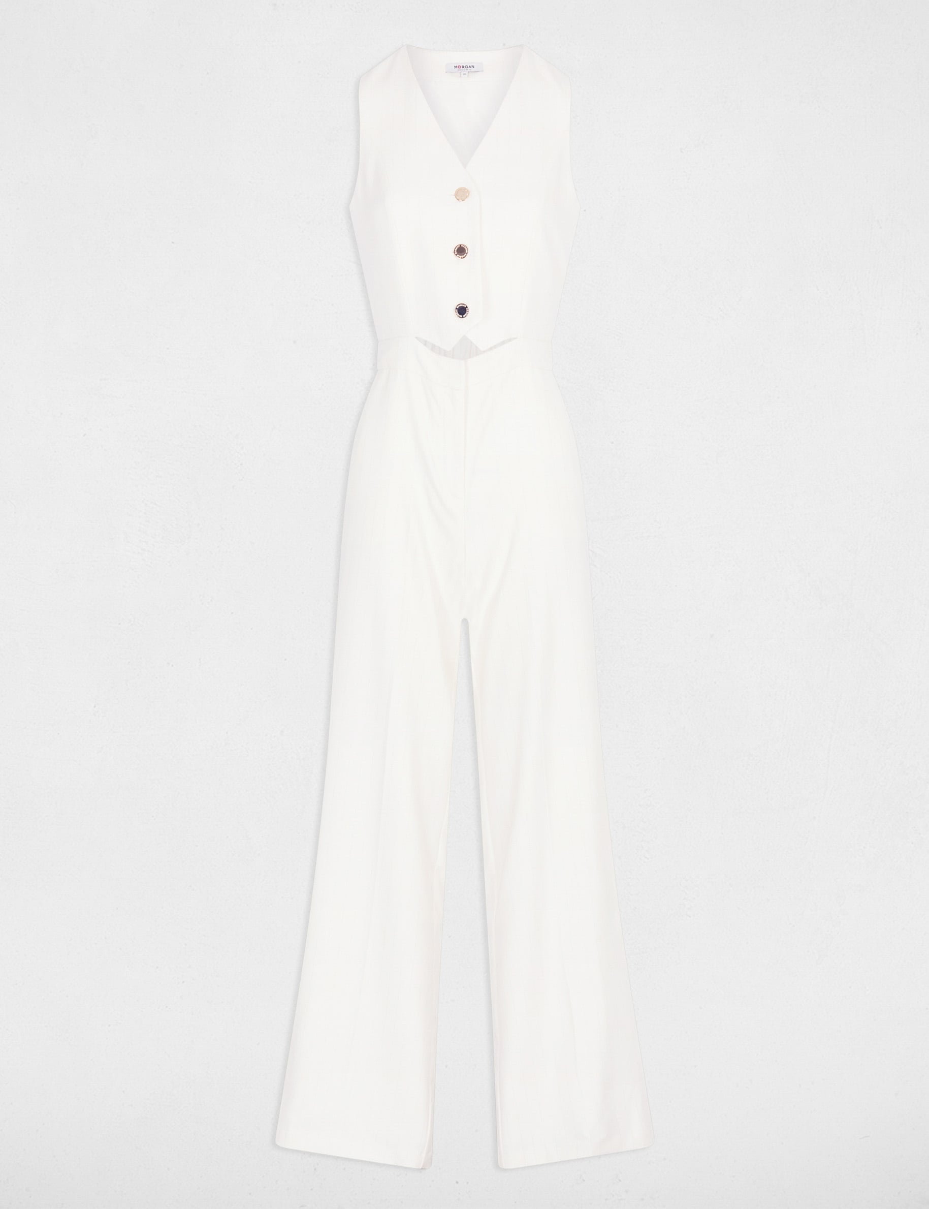 Mono ancho con cuello en V blanco mujer