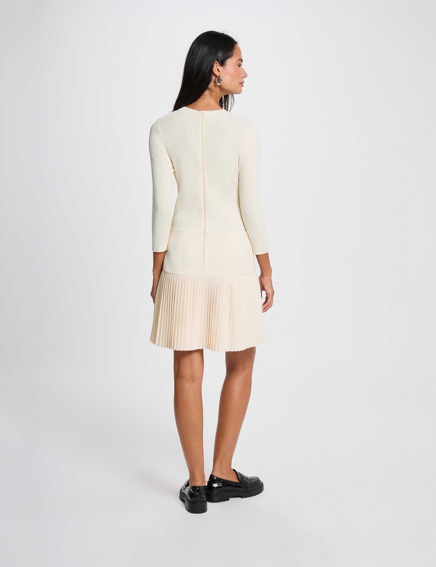 Vestido plisado 2-en-1 marfil mujer