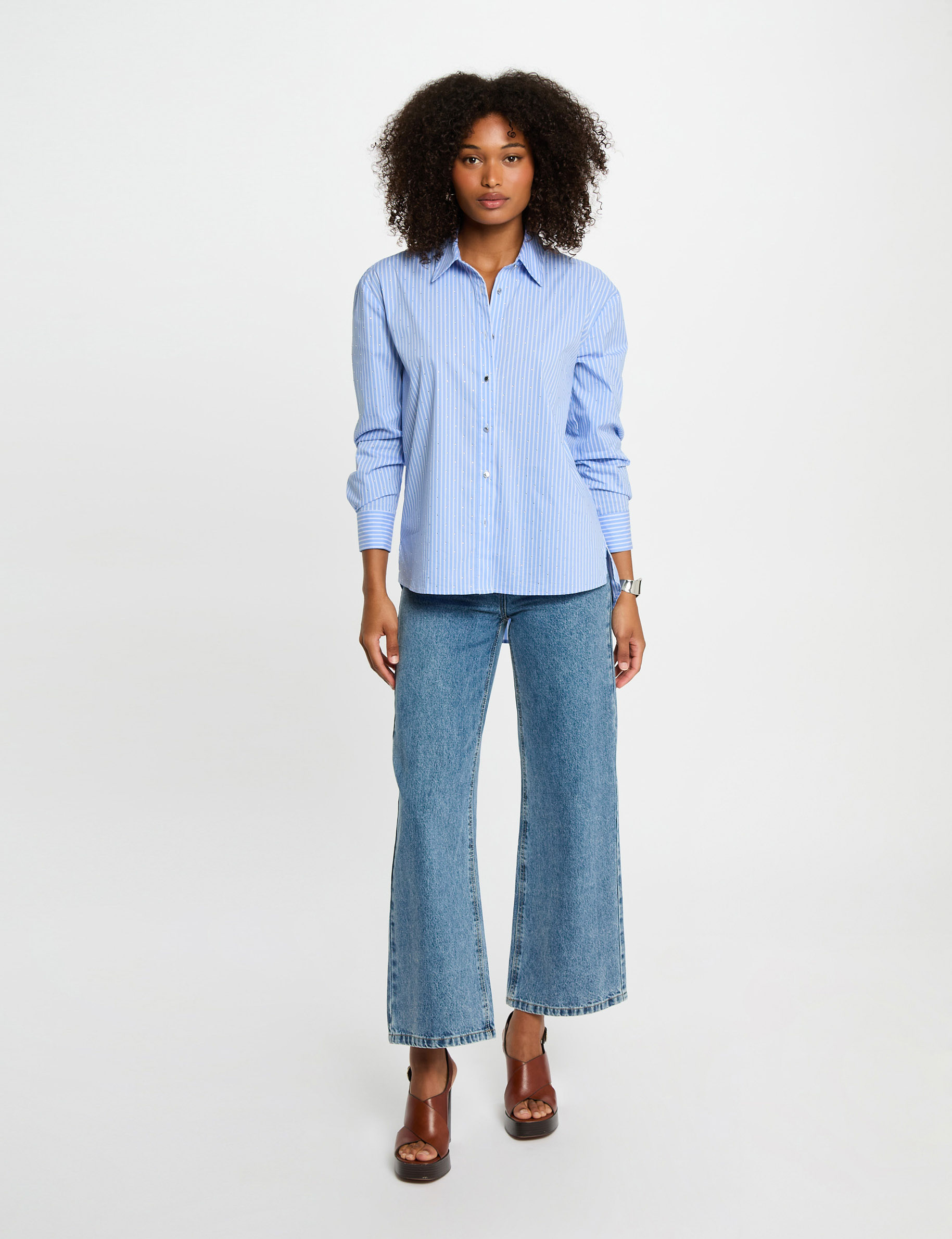camisa manga larga rayas azul cielo mujer Camisa manga larga rayas azul cielo mujer