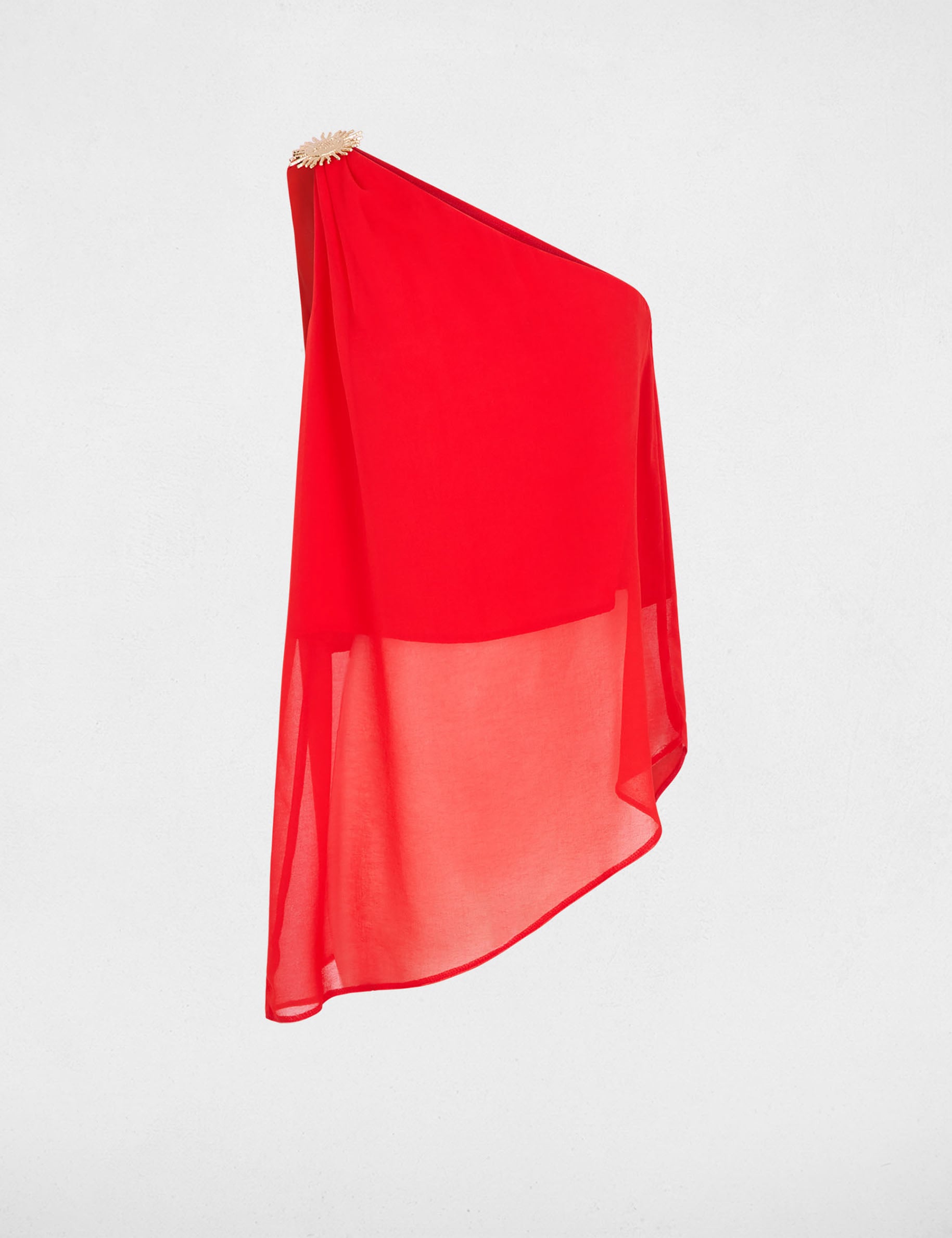 Top asim&eacute;trico de gasa rojo mujer