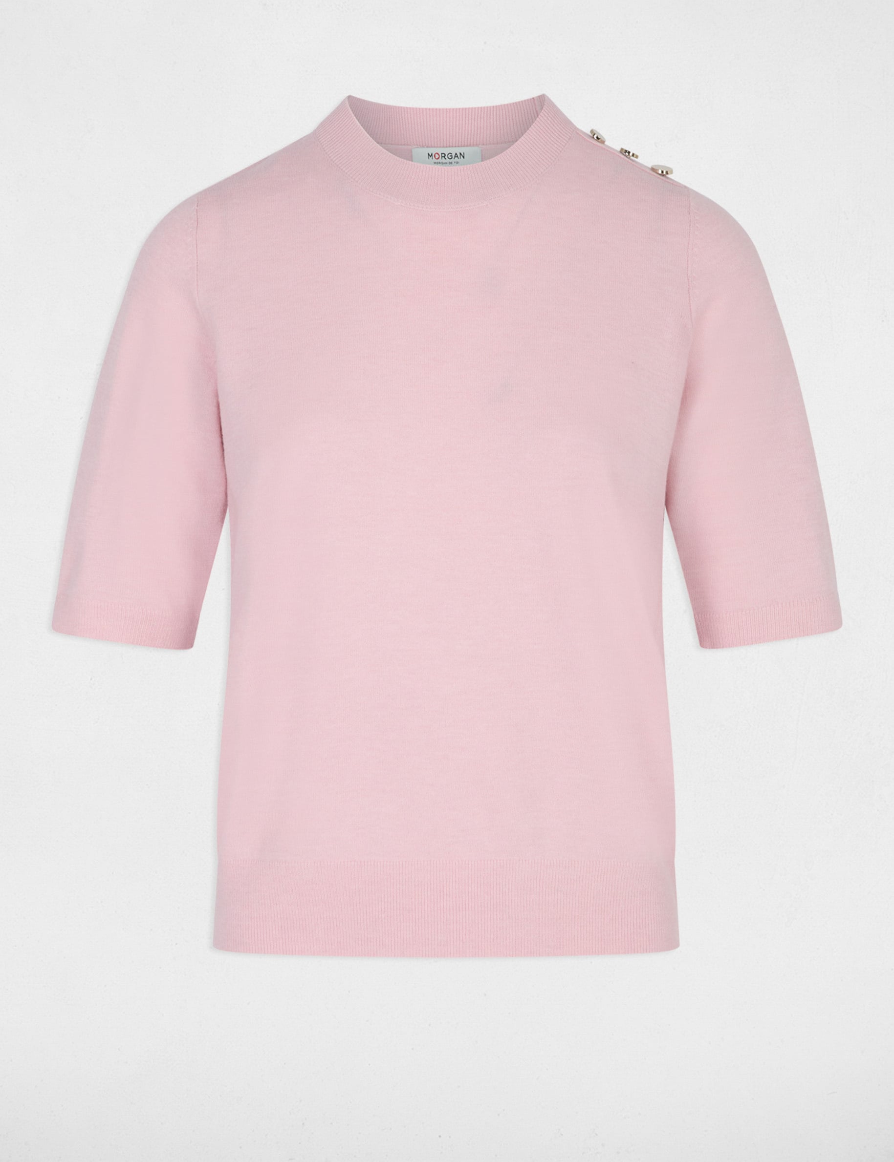 Jersey cuello redondo mangas cortas rosa pastel mujer