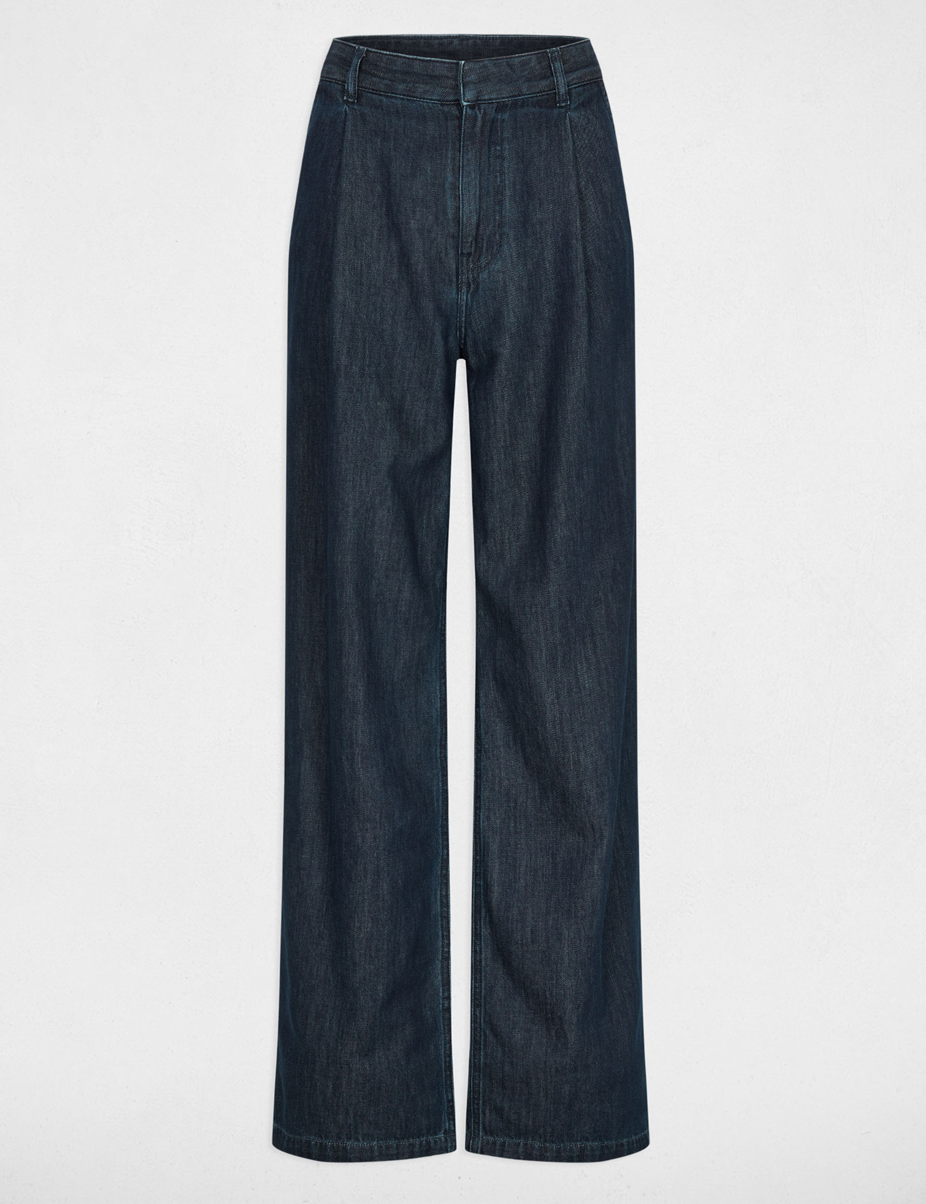 Pantal&oacute;n ancho de tiro alto denim crudo mujer