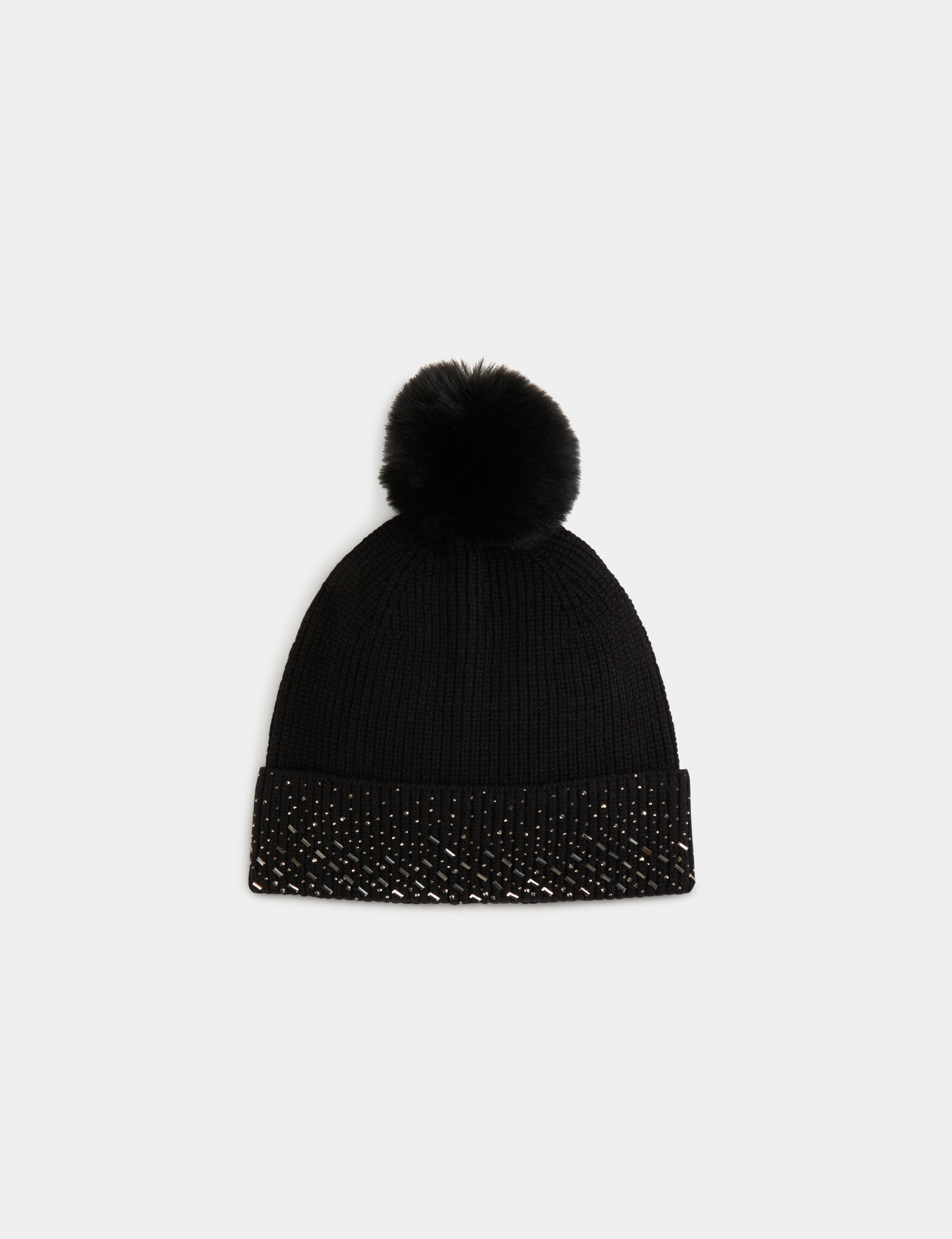 gorro con strass y pompon negro mujer Gorro con strass y pompón negro mujer