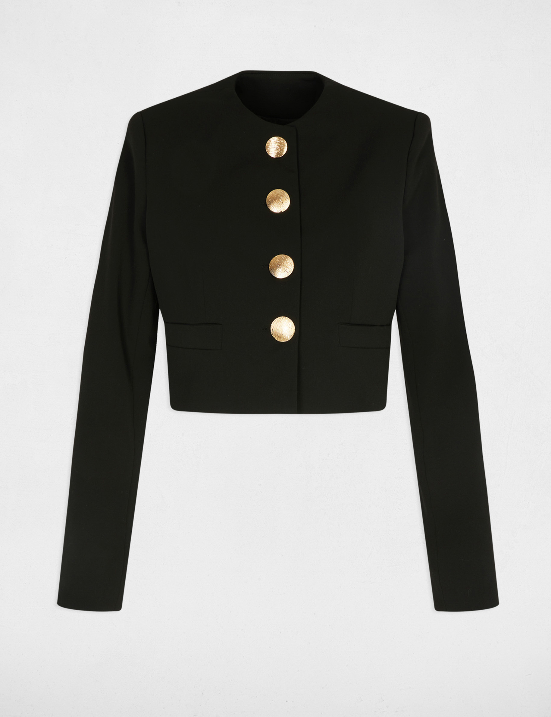 Chaqueta corta sin mangas negro mujer