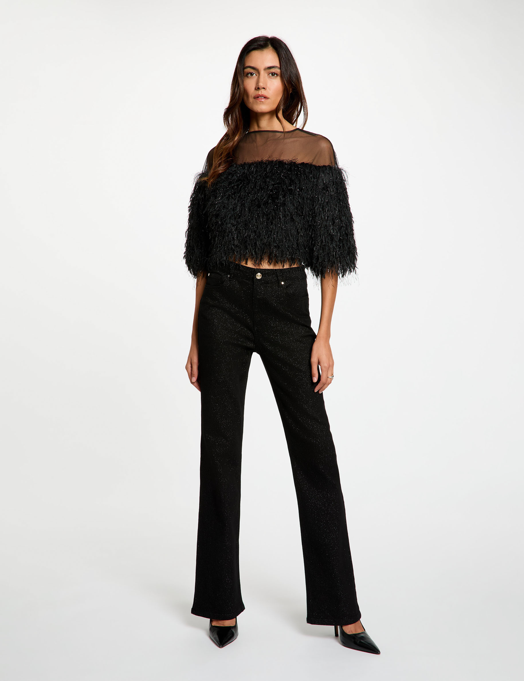 Blusa de piel sint&eacute;tica negro mujer