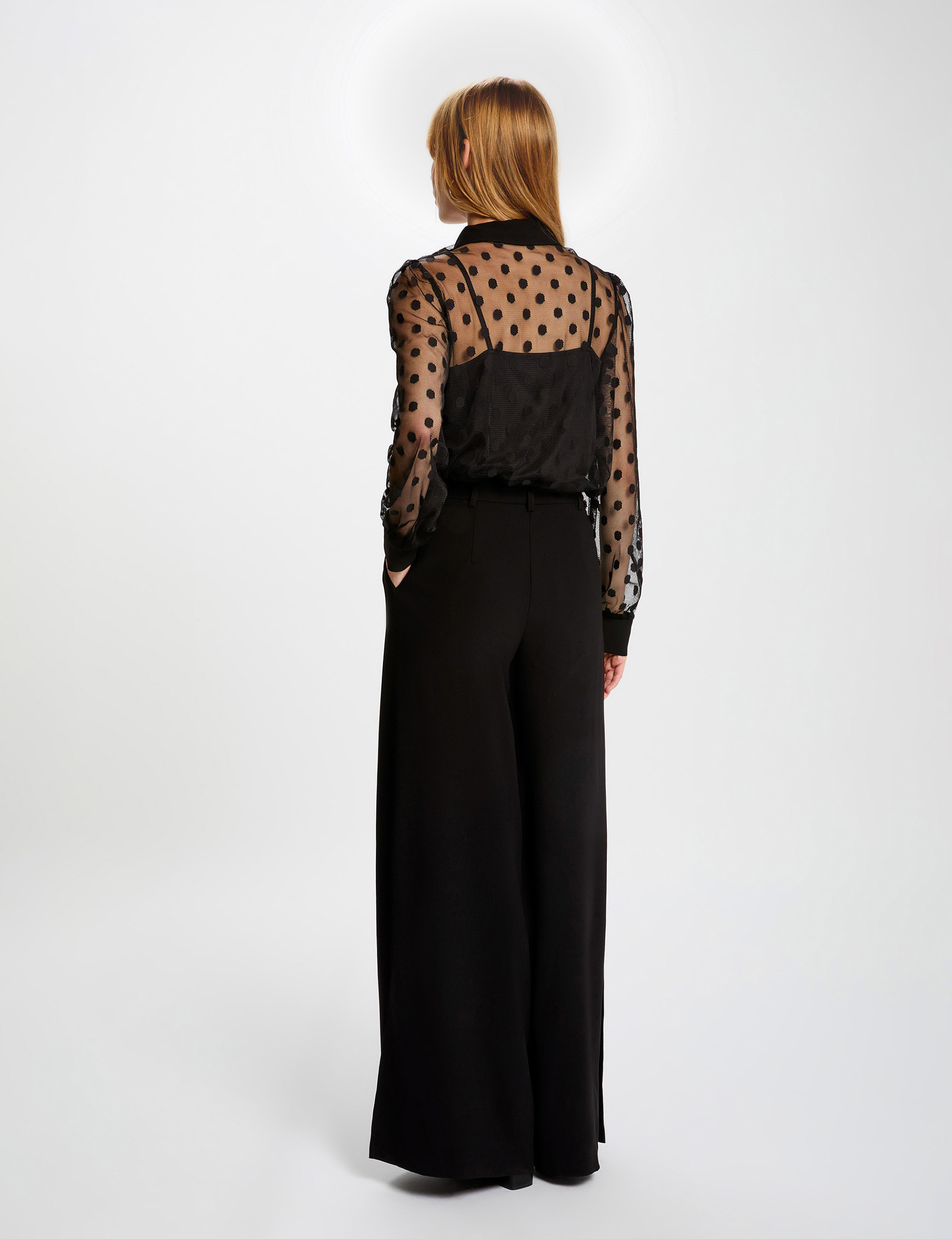 Camiseta con cuello lazada negro mujer