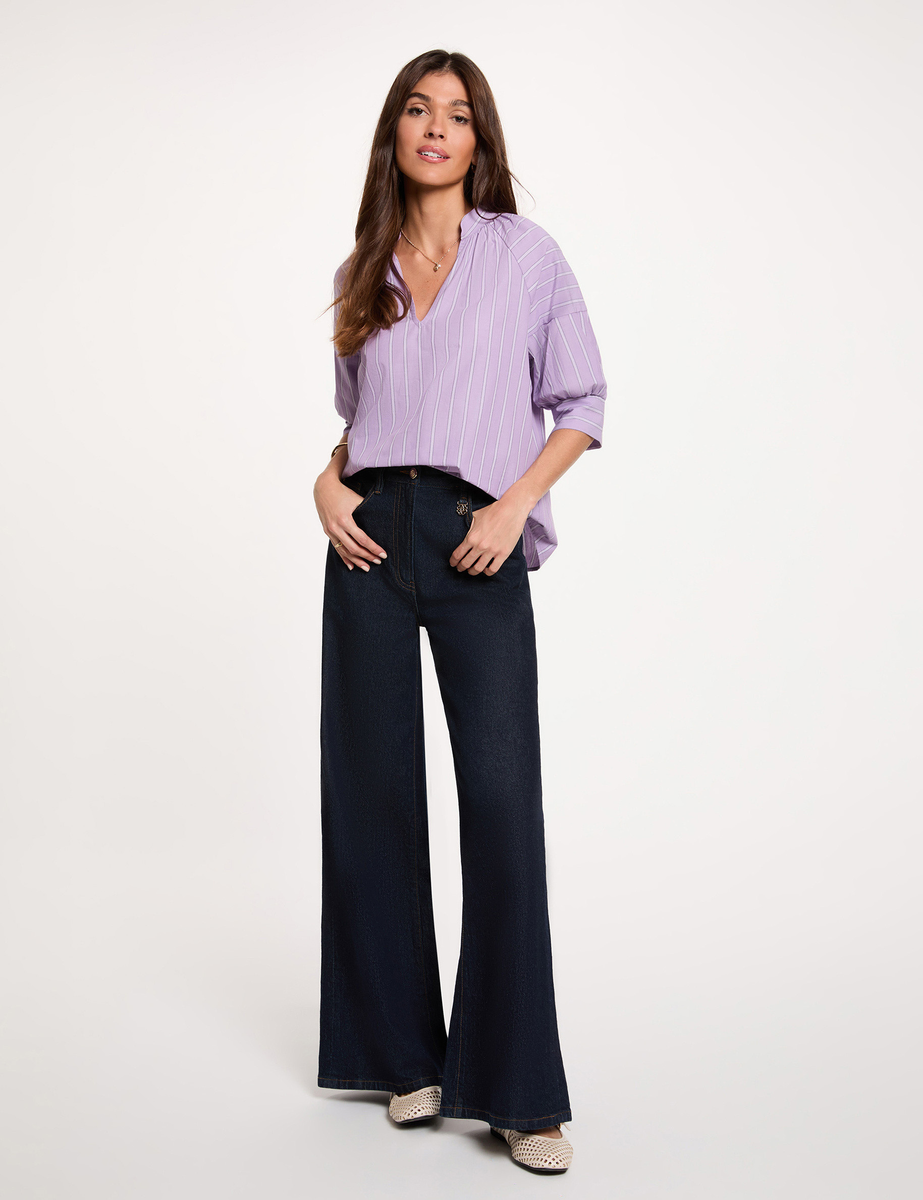 Blusa de rayas con cuello en v multicolor mujer