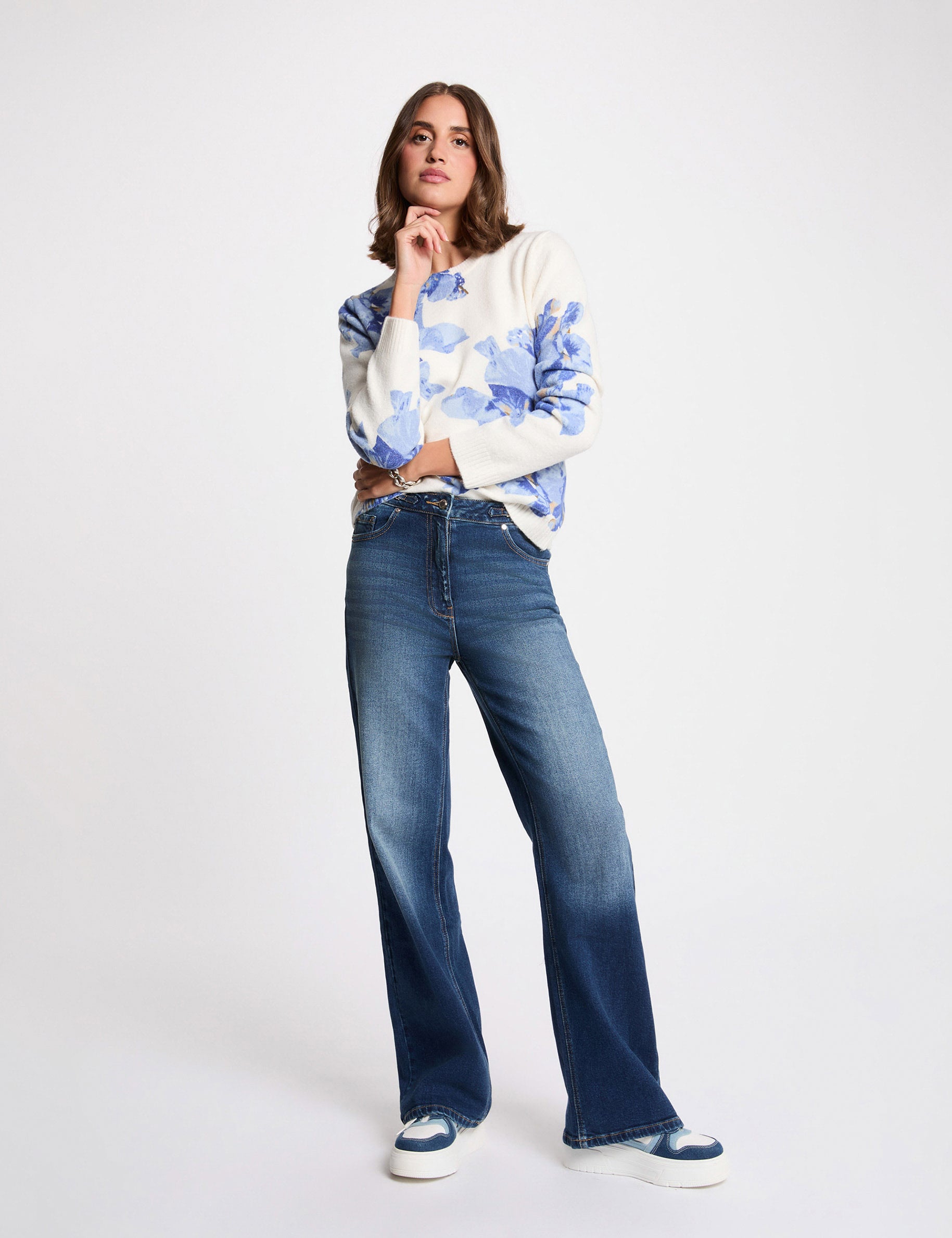 Jersey con estampado floral azul cielo mujer