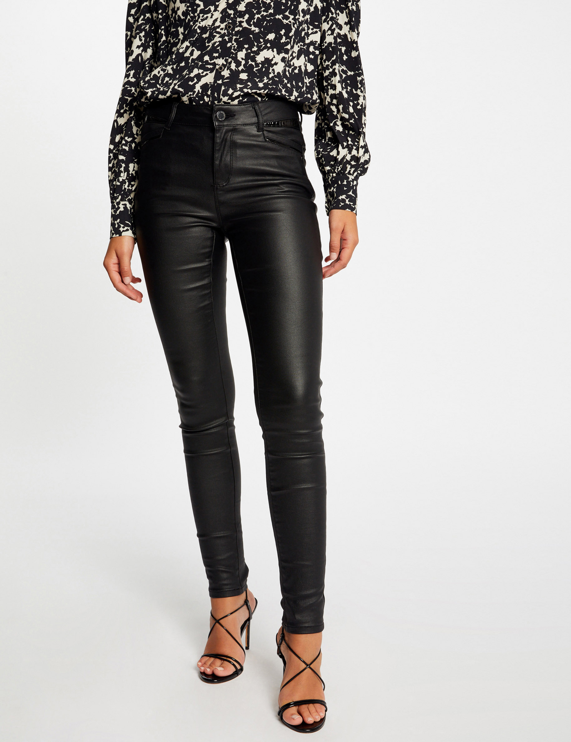 pantalon skinny efecto mojado negro mujer Pantalón skinny efecto mojado negro mujer