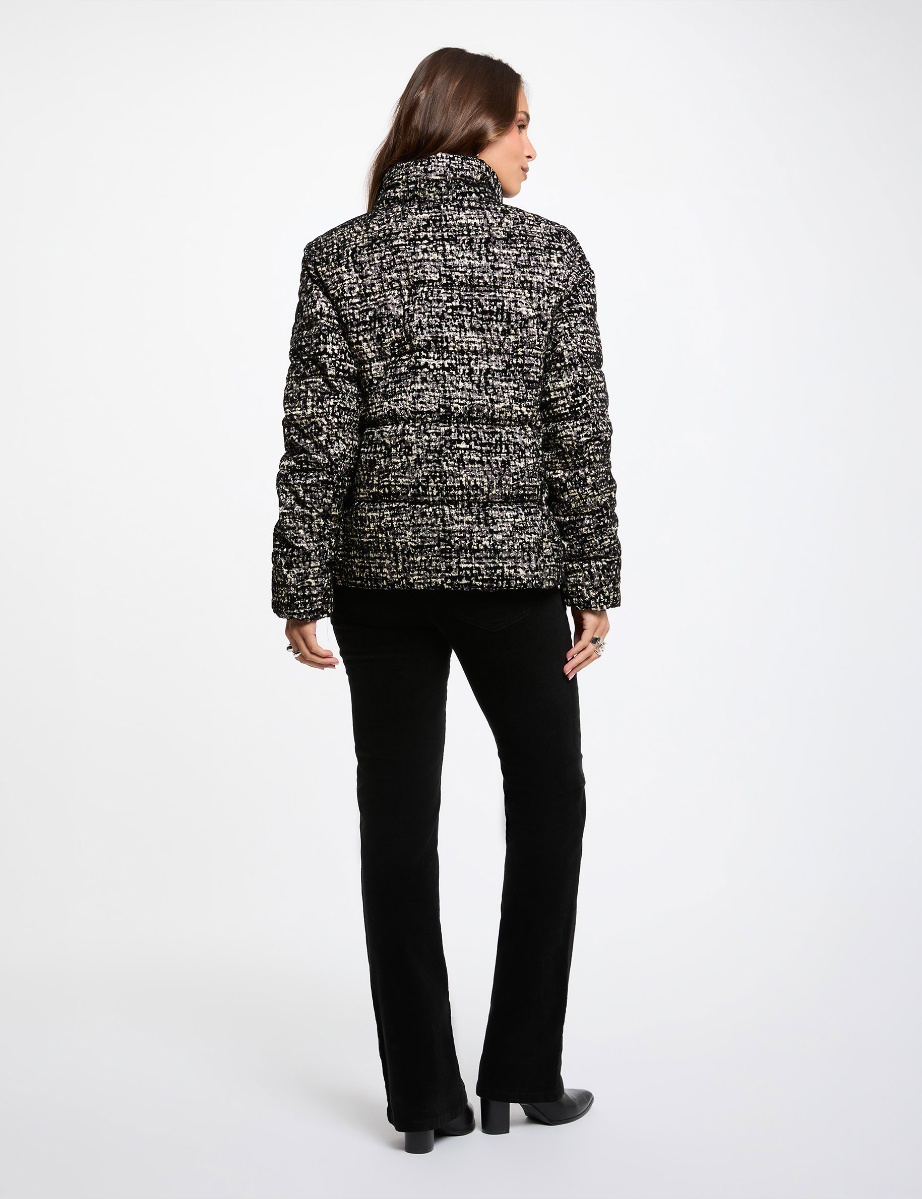 Chaqueta tweed con cuello alto multicolor mujer