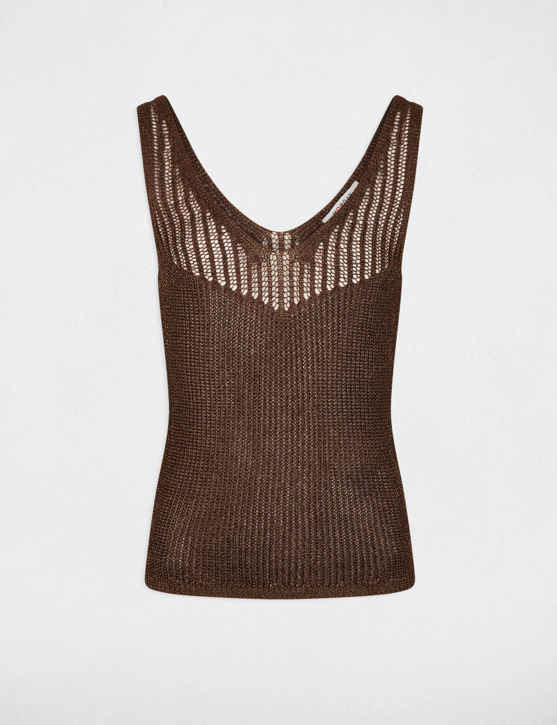 Camiseta ajustada cuello v marr&oacute;n oscuro mujer