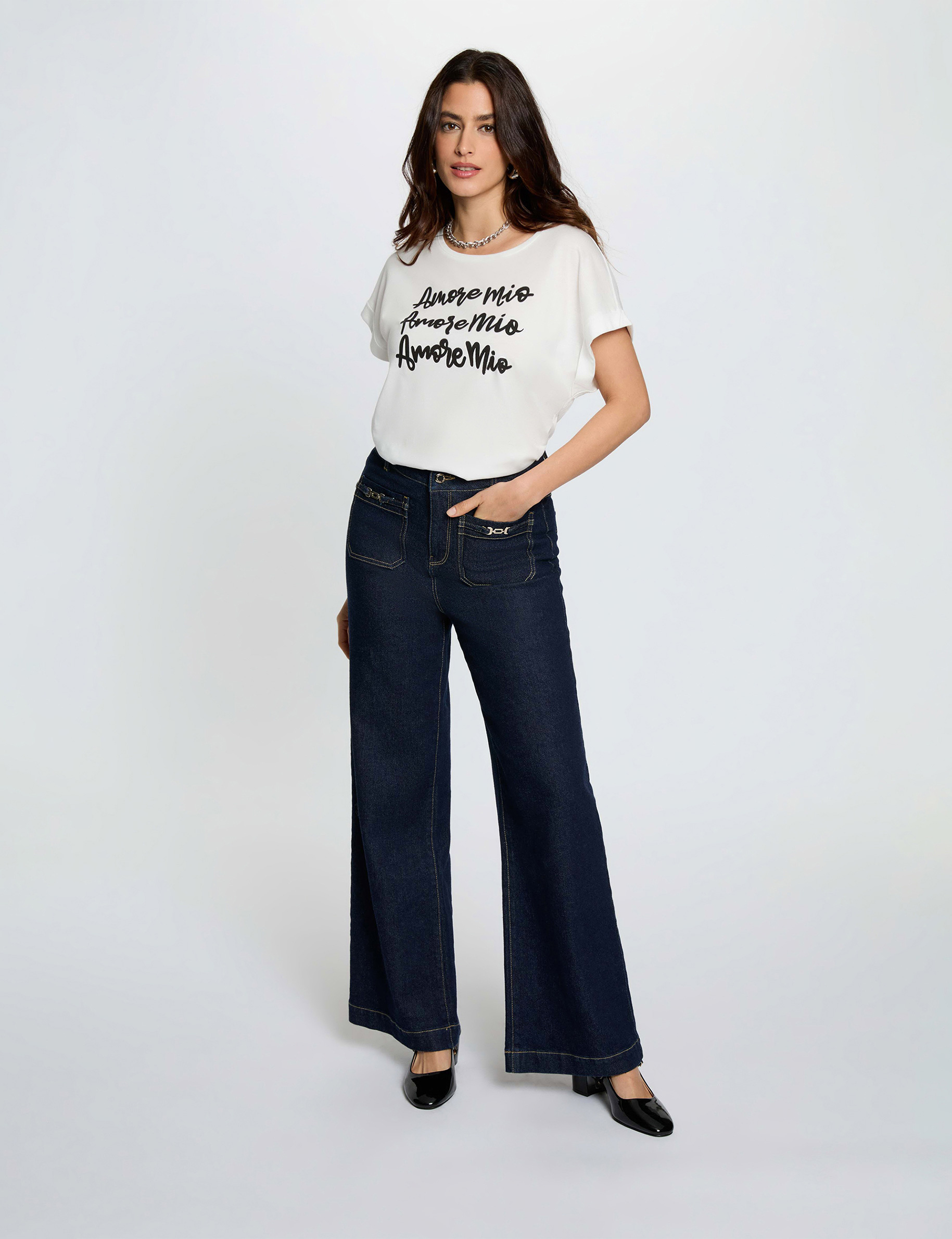 Camiseta cuello redondo blanco mujer