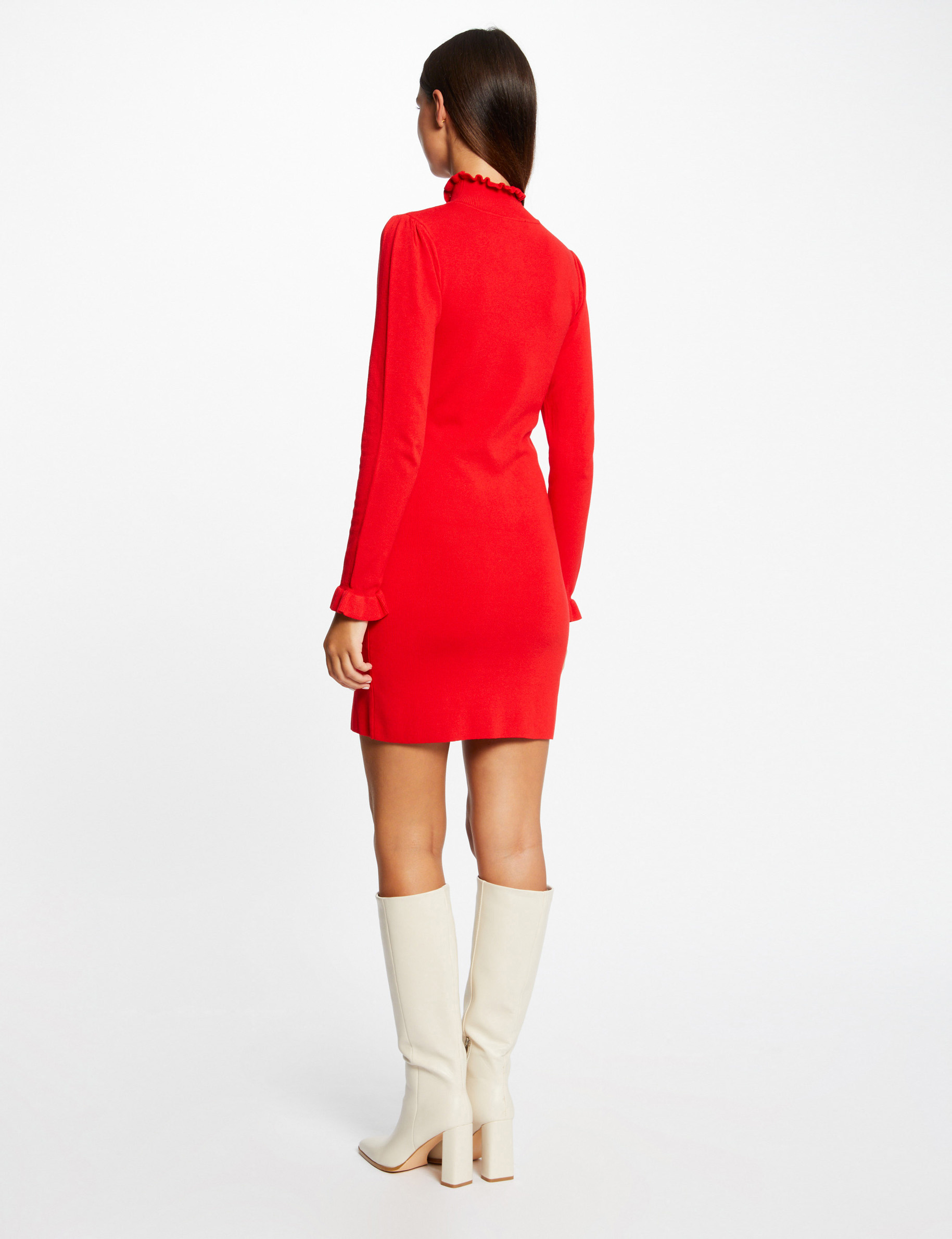 vestido de punto ajustado cuello alto rojo mujer Vestido de punto ajustado cuello alto rojo mujer