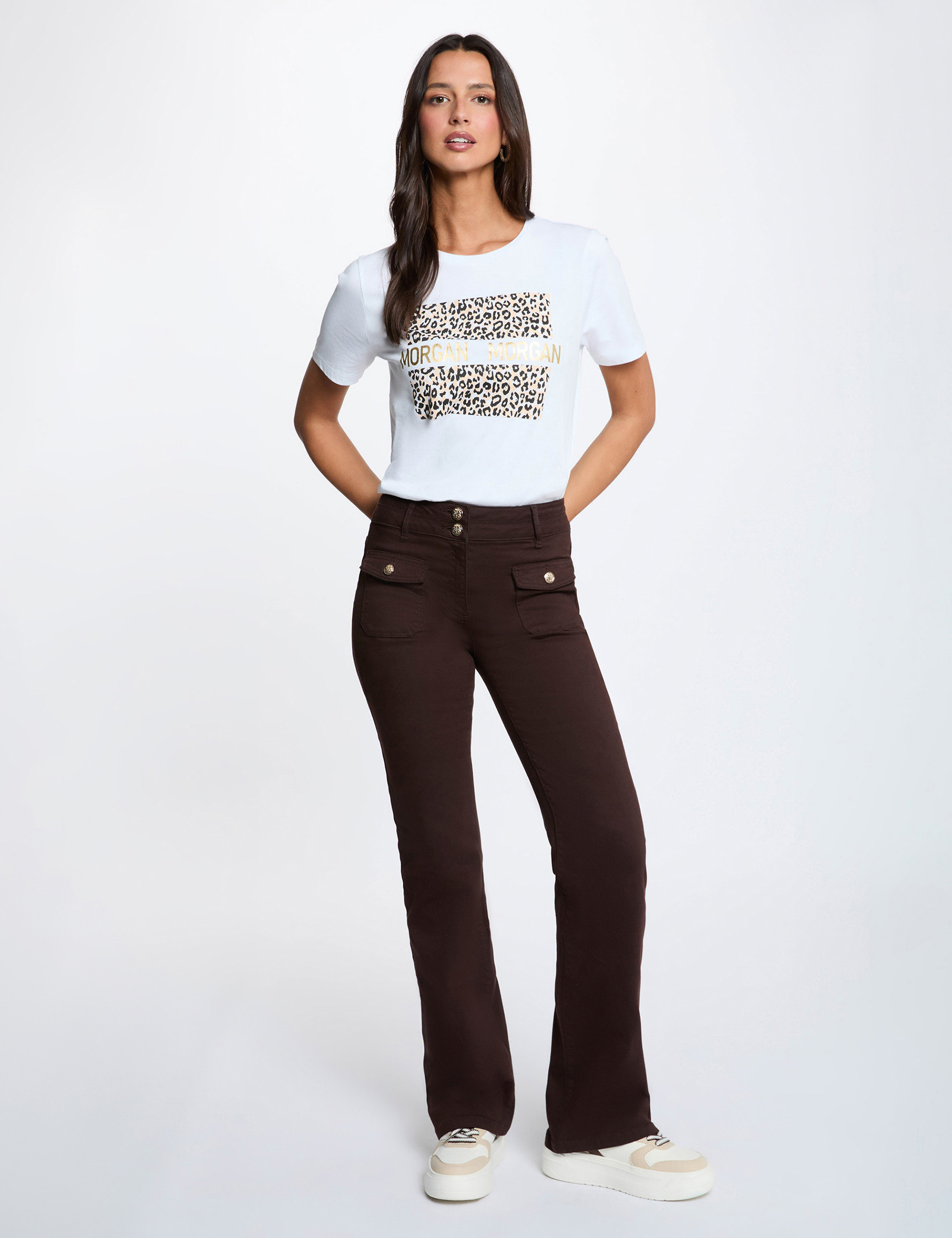 Pantal&oacute;n bootcut marr&oacute;n oscuro mujer