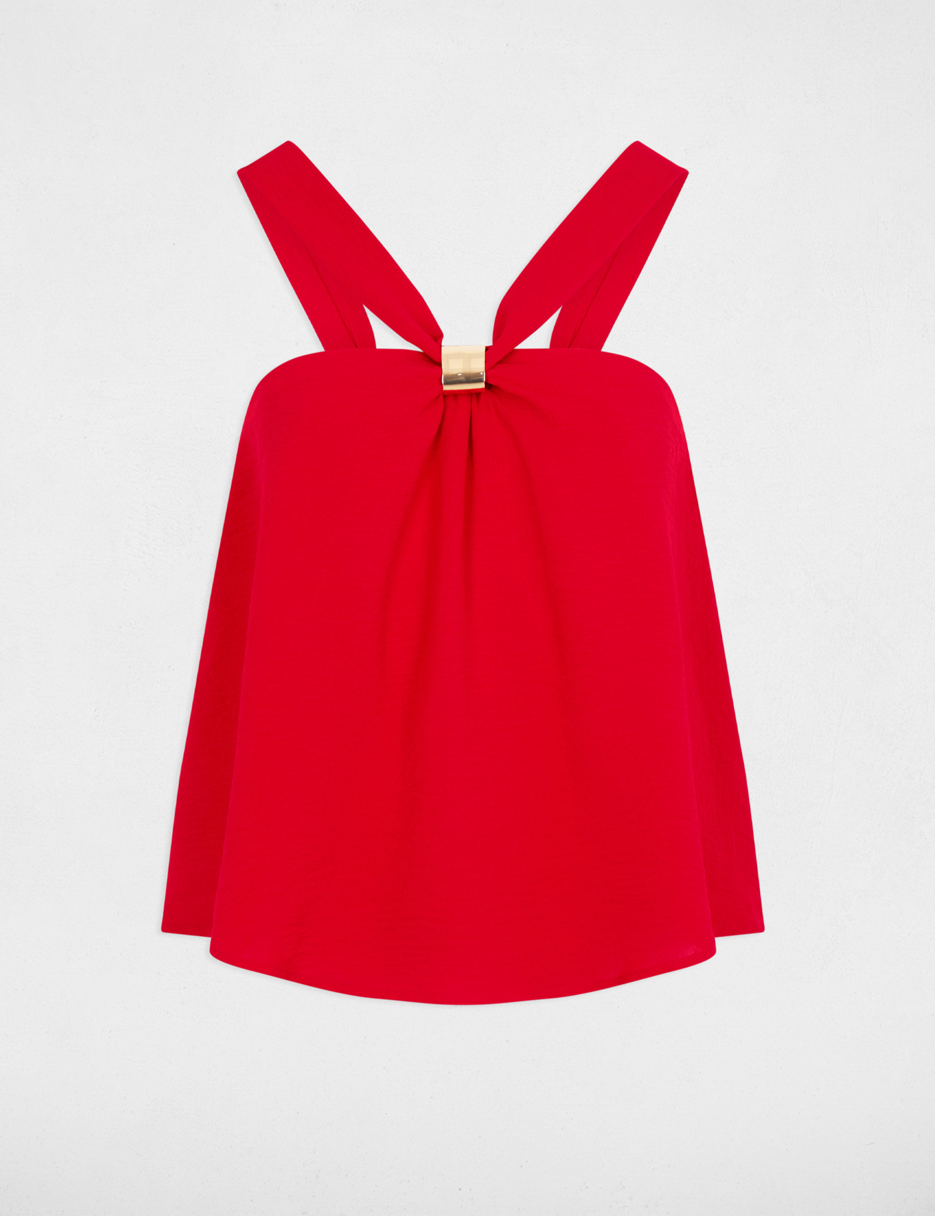Top plisado con cuello alto rojo mujer