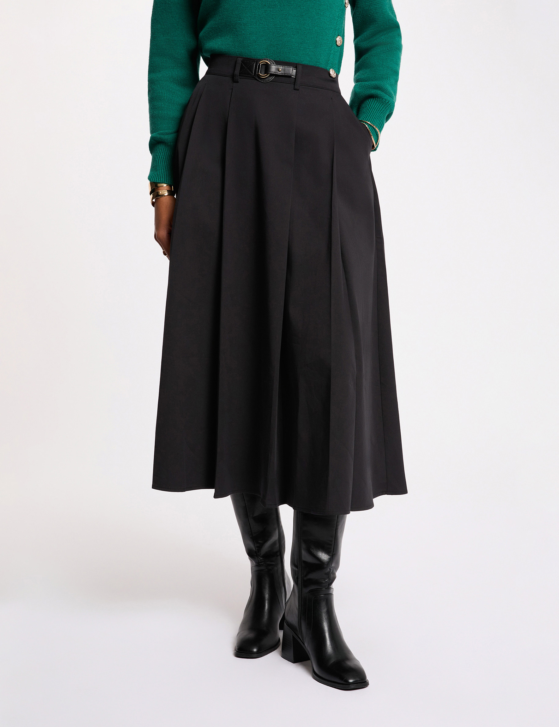 Falda evas&eacute; de talle alto negro mujer