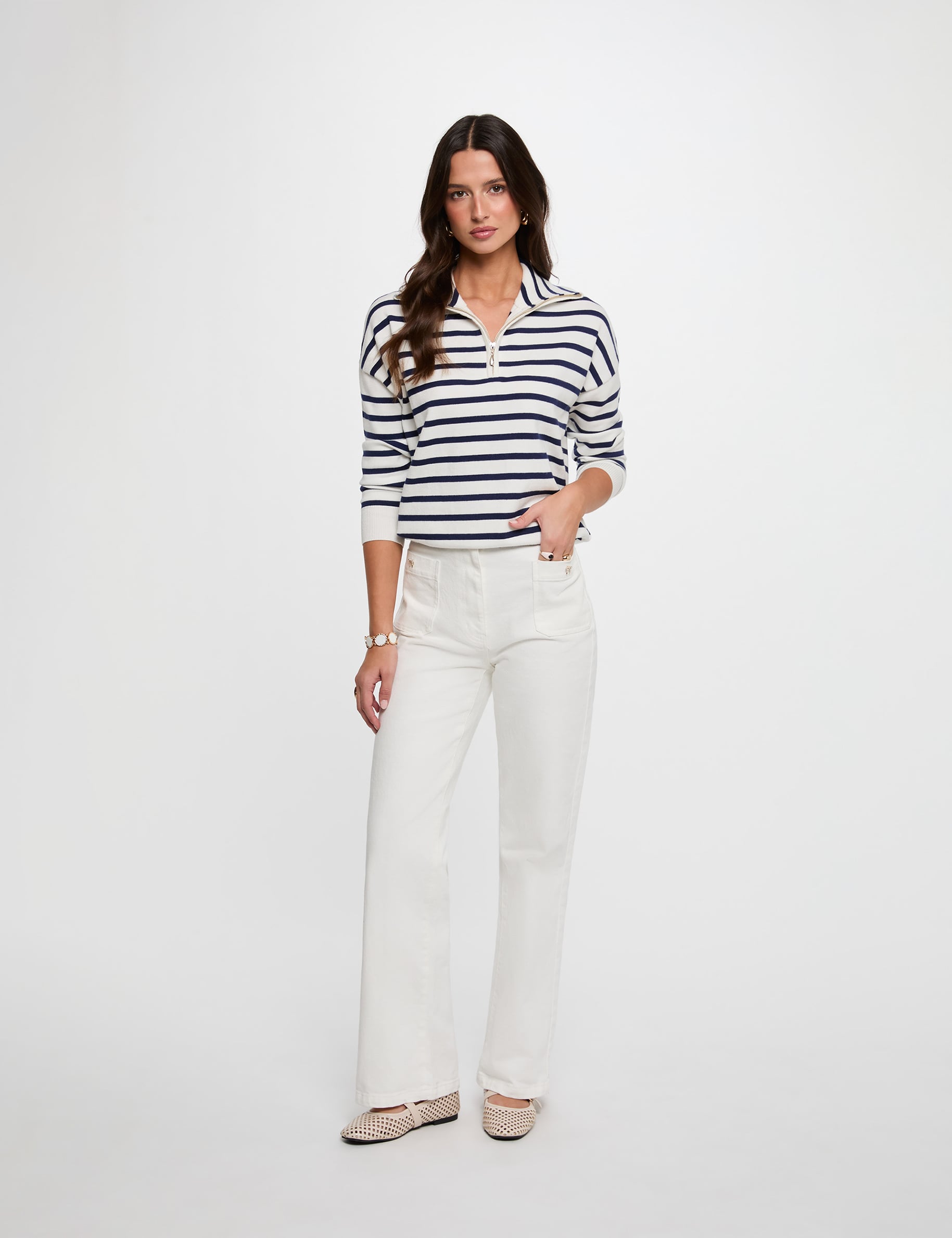 Jersey con cuello camionero blanco mujer