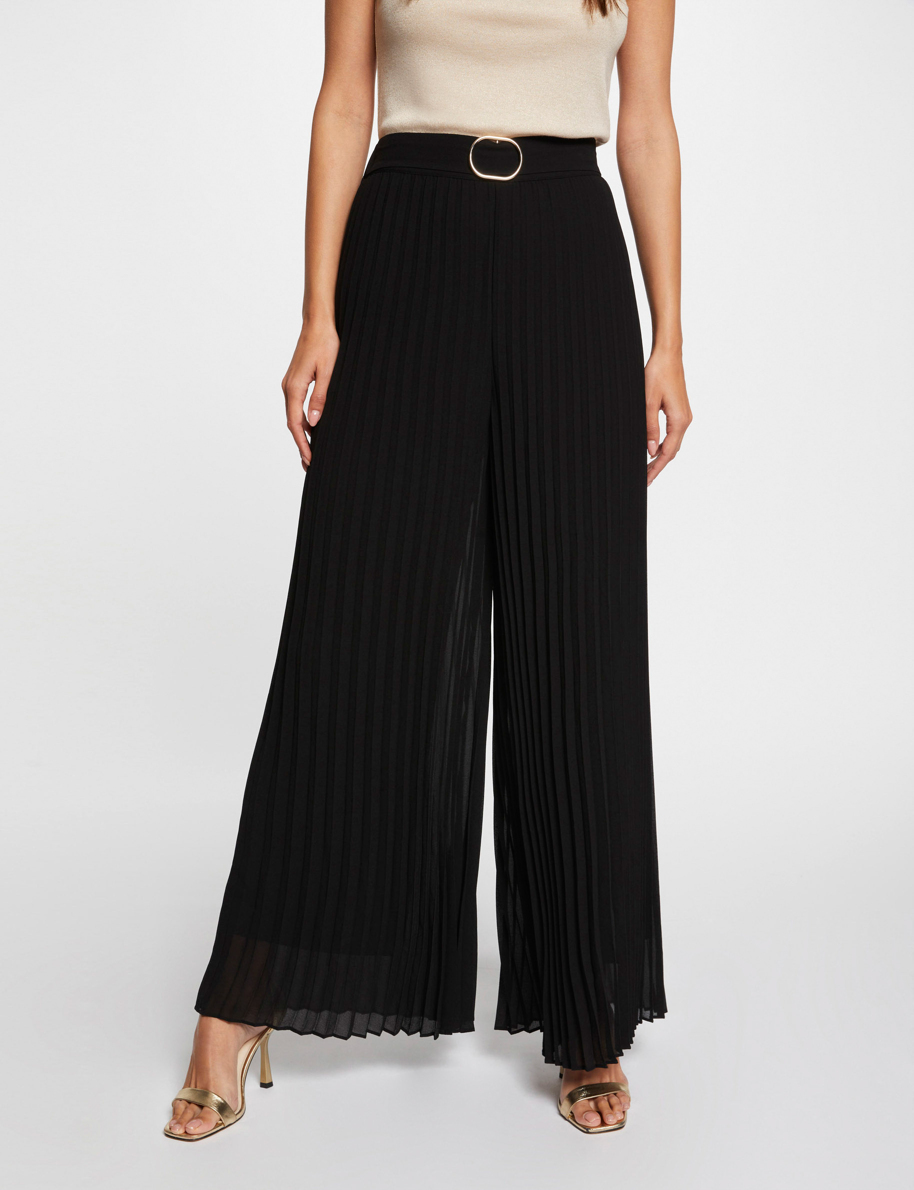 pantalon holgado plisado negro mujer Pantalón holgado plisado negro mujer