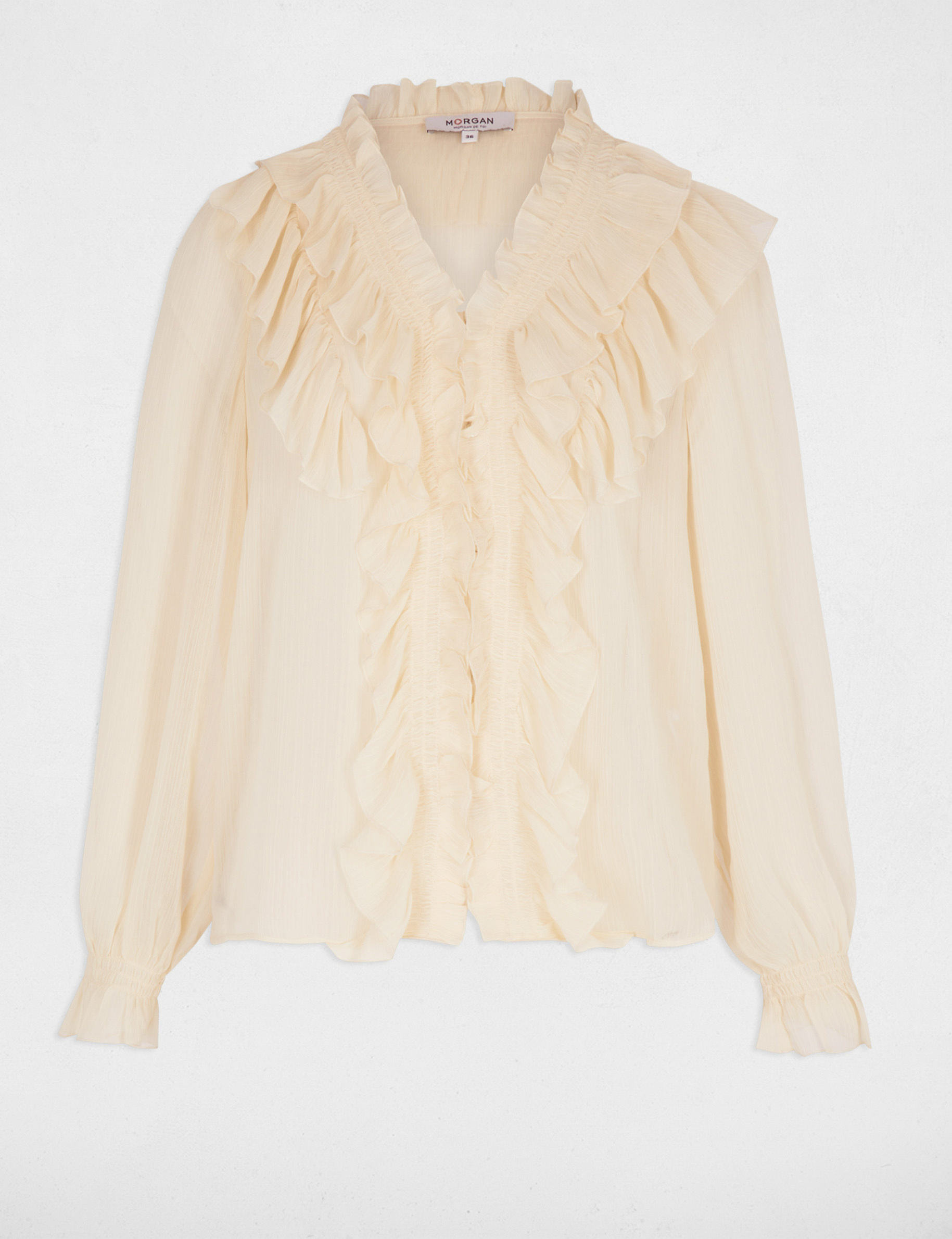 Camisa fluida con cuello en v creme mujer