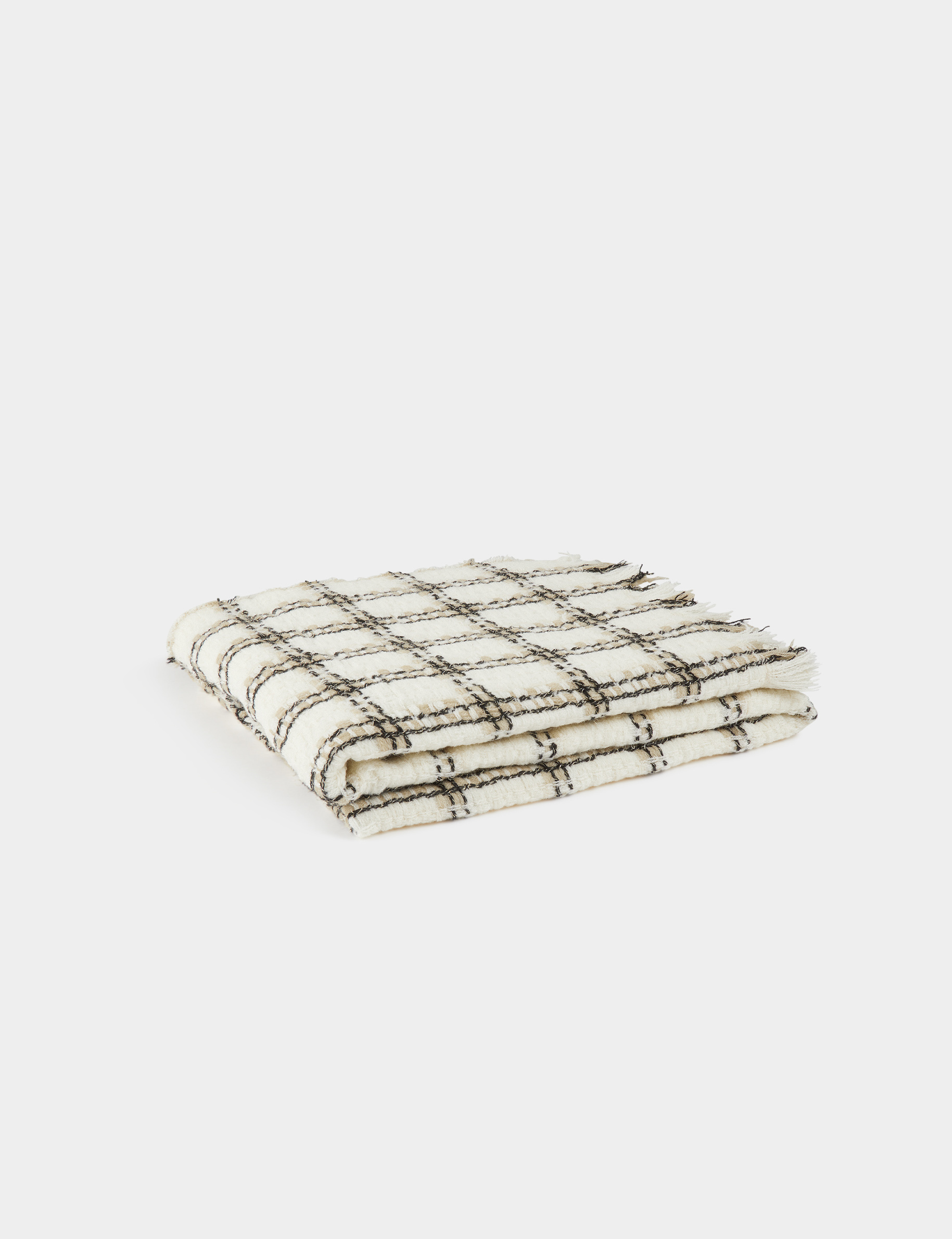 bufanda con estampado de cuadros beige mujer Bufanda con estampado de cuadros beige mujer