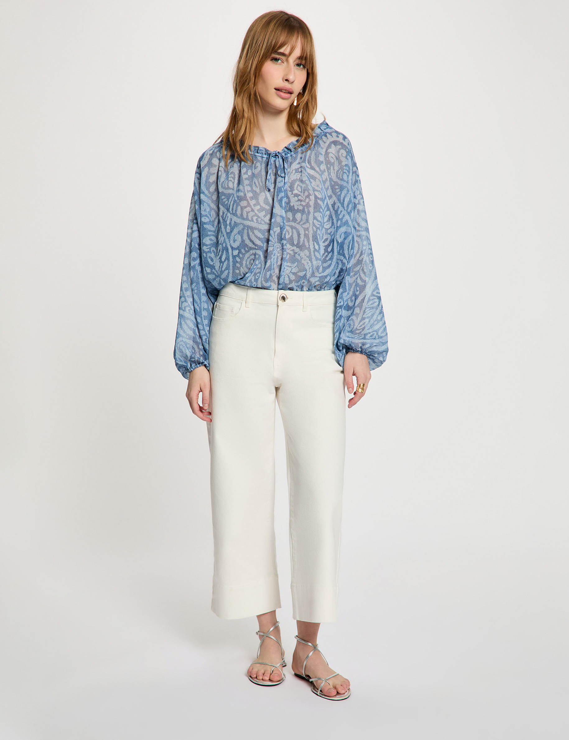 Top de mangas abullonadas multicolor mujer