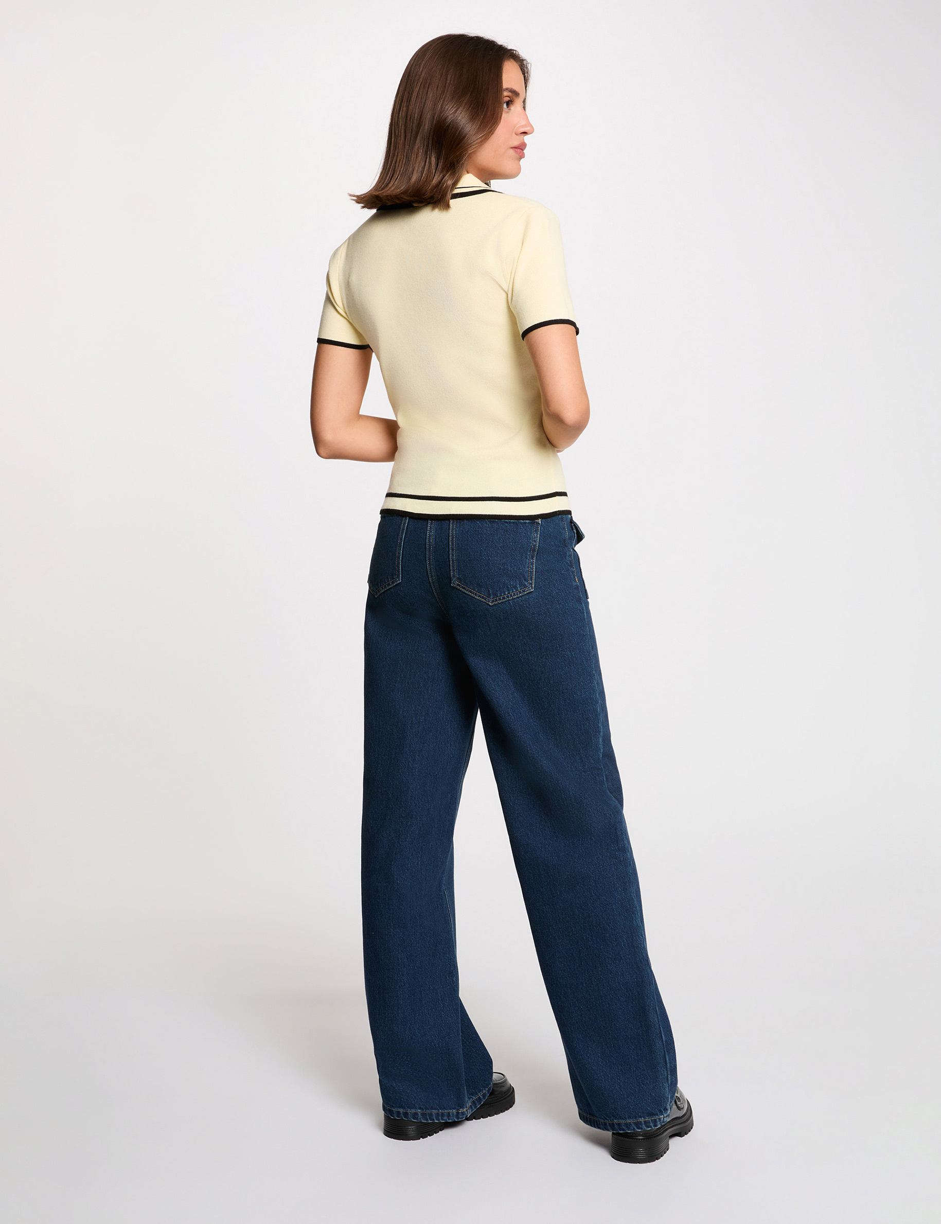 Jersey ajustado de rayas amarillo pastel mujer