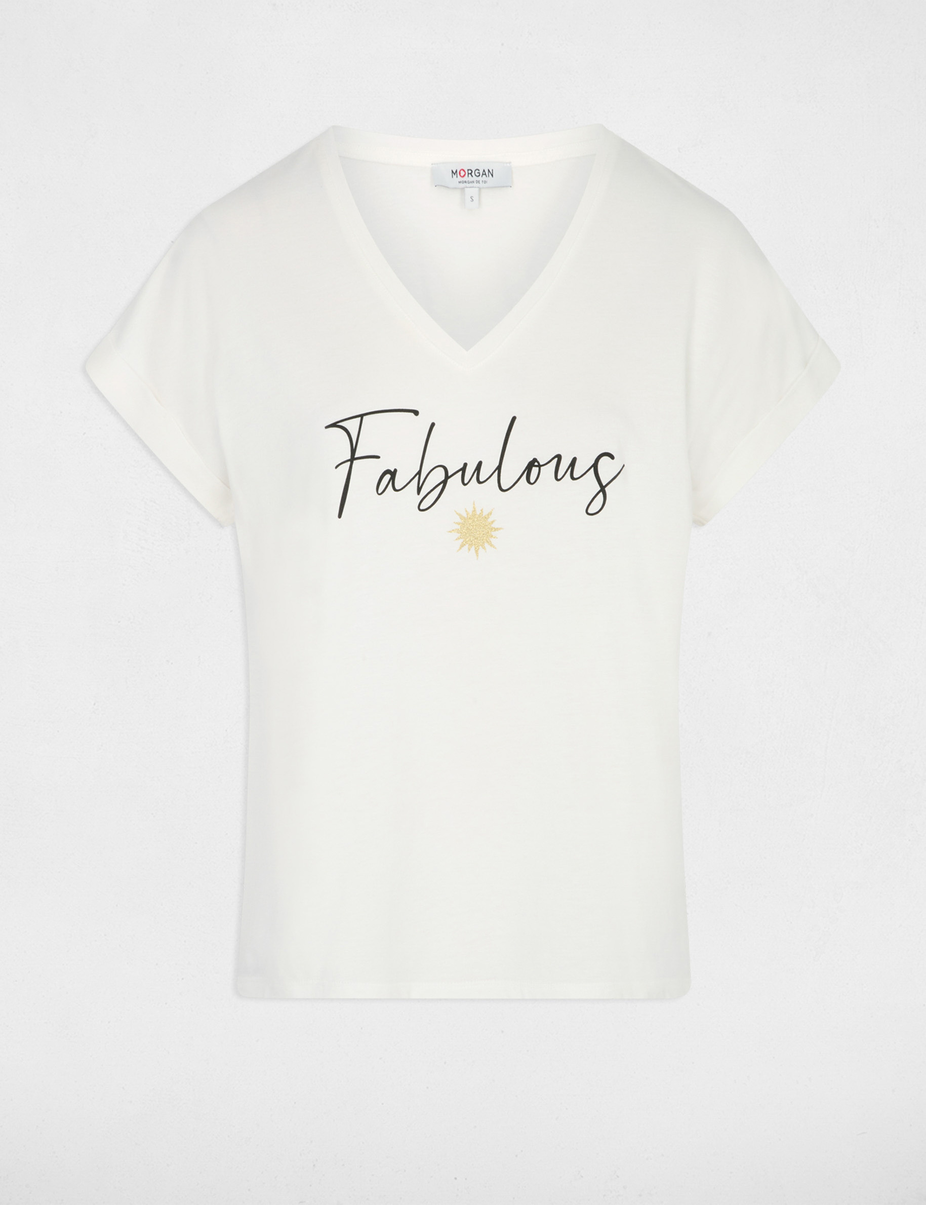 Camiseta cuello v manga corta blanco mujer