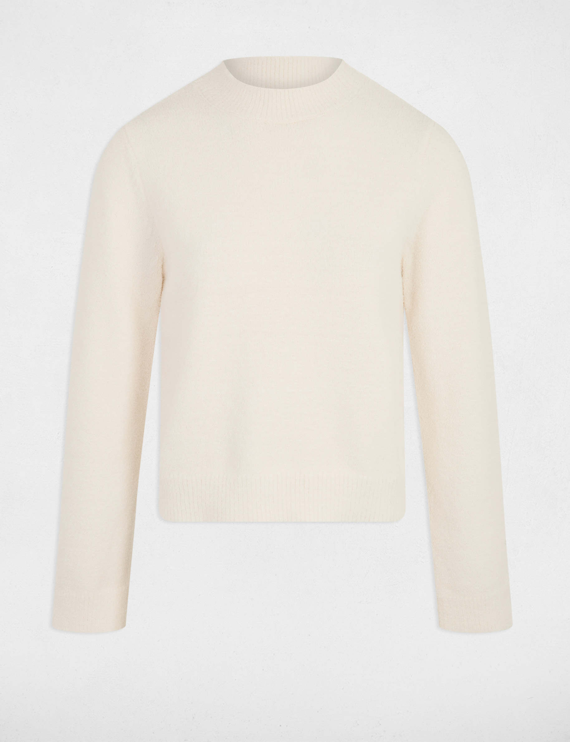 Jersey ajustado de cuello alto marfil mujer