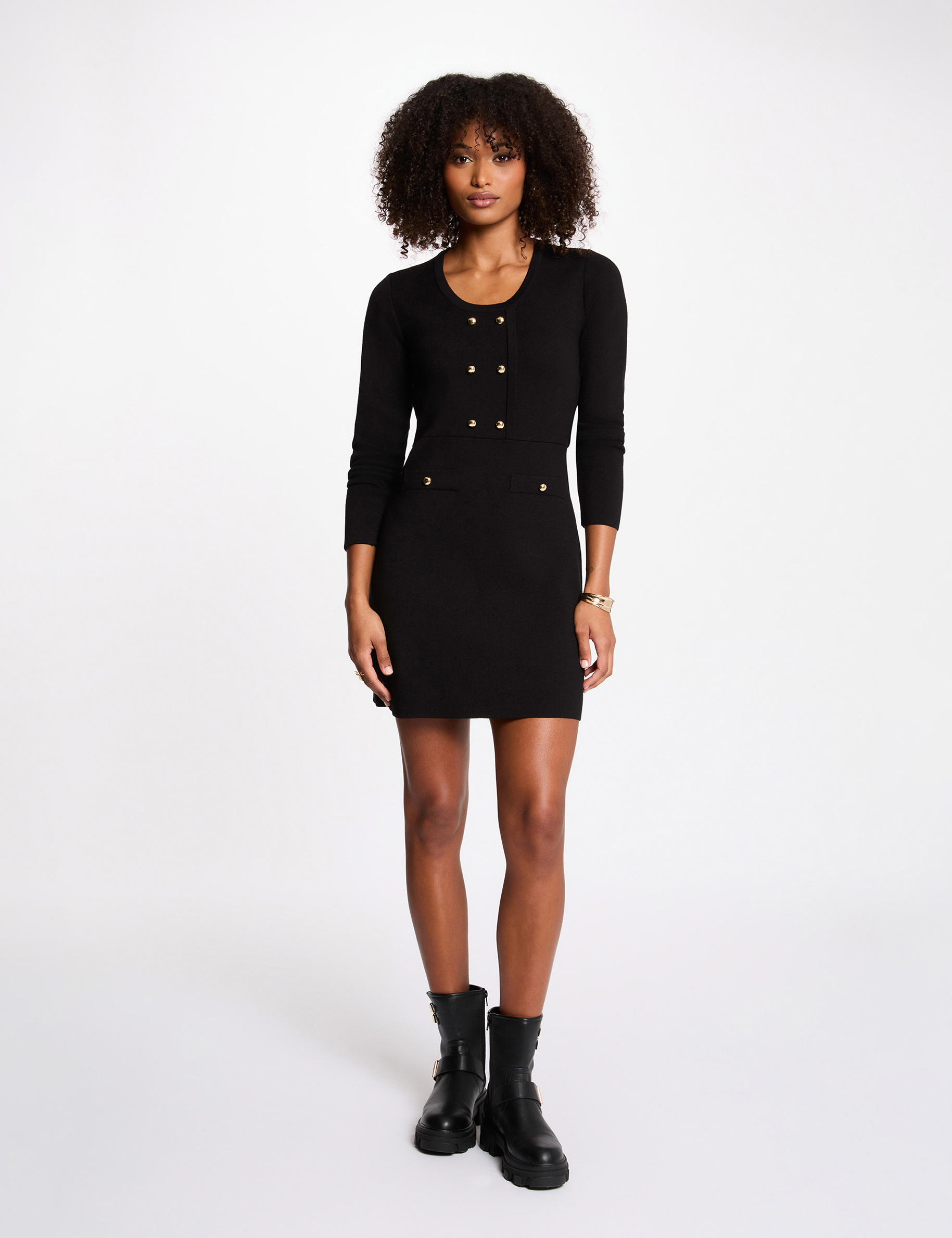 Vestido corto de punto trapezoidal negro mujer