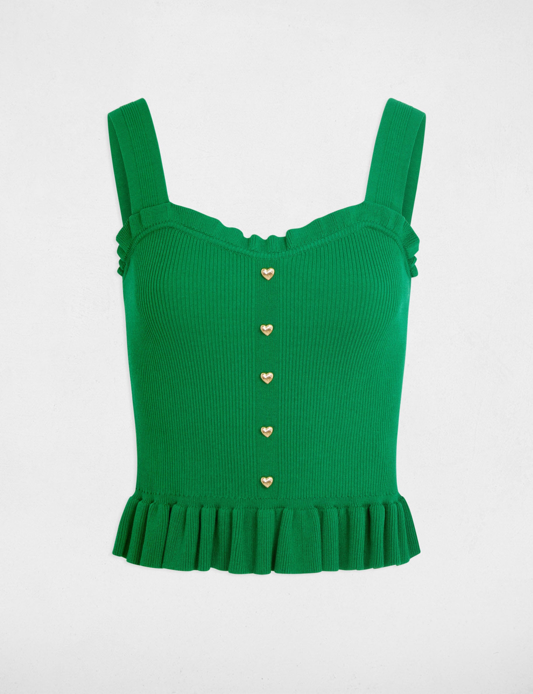 Camiseta ajustada cuello cuadrado verde pradera mujer