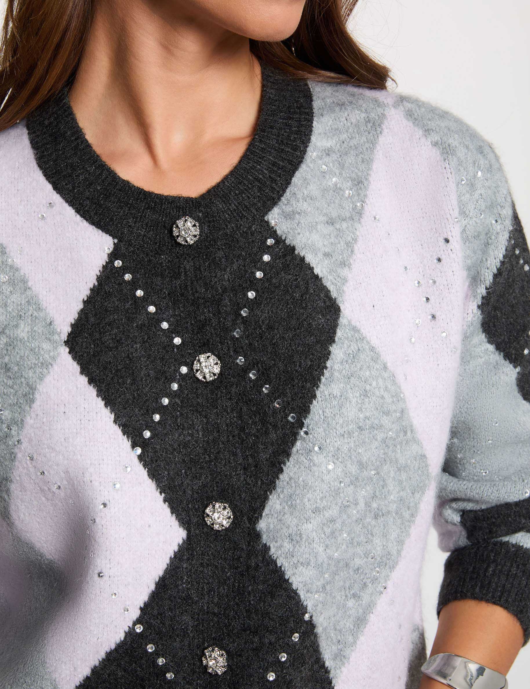 C&aacute;rdigan jacquard con cuello redondo gris moyen mujer
