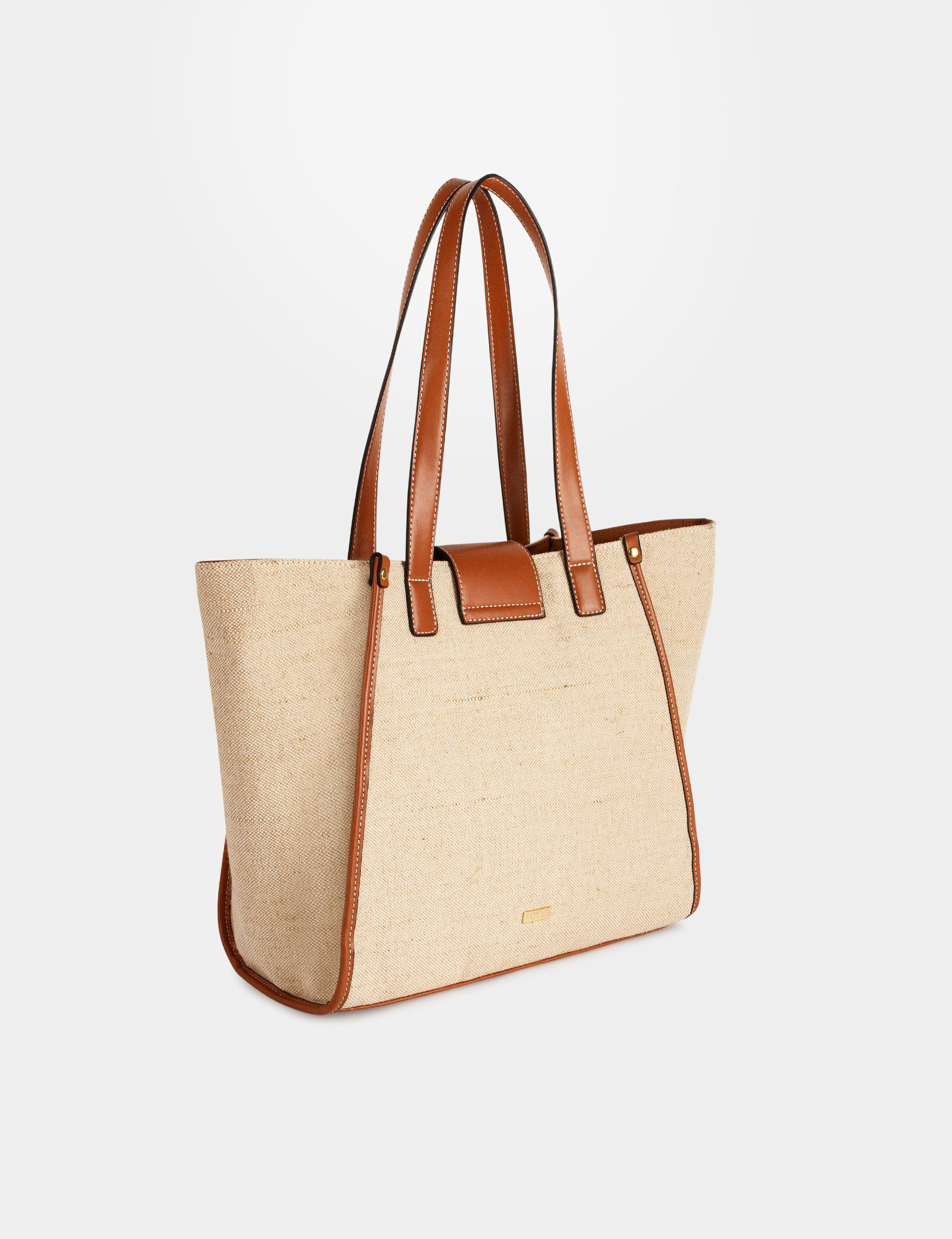 Bolso shopper trapecio efecto trenzado beige mujer