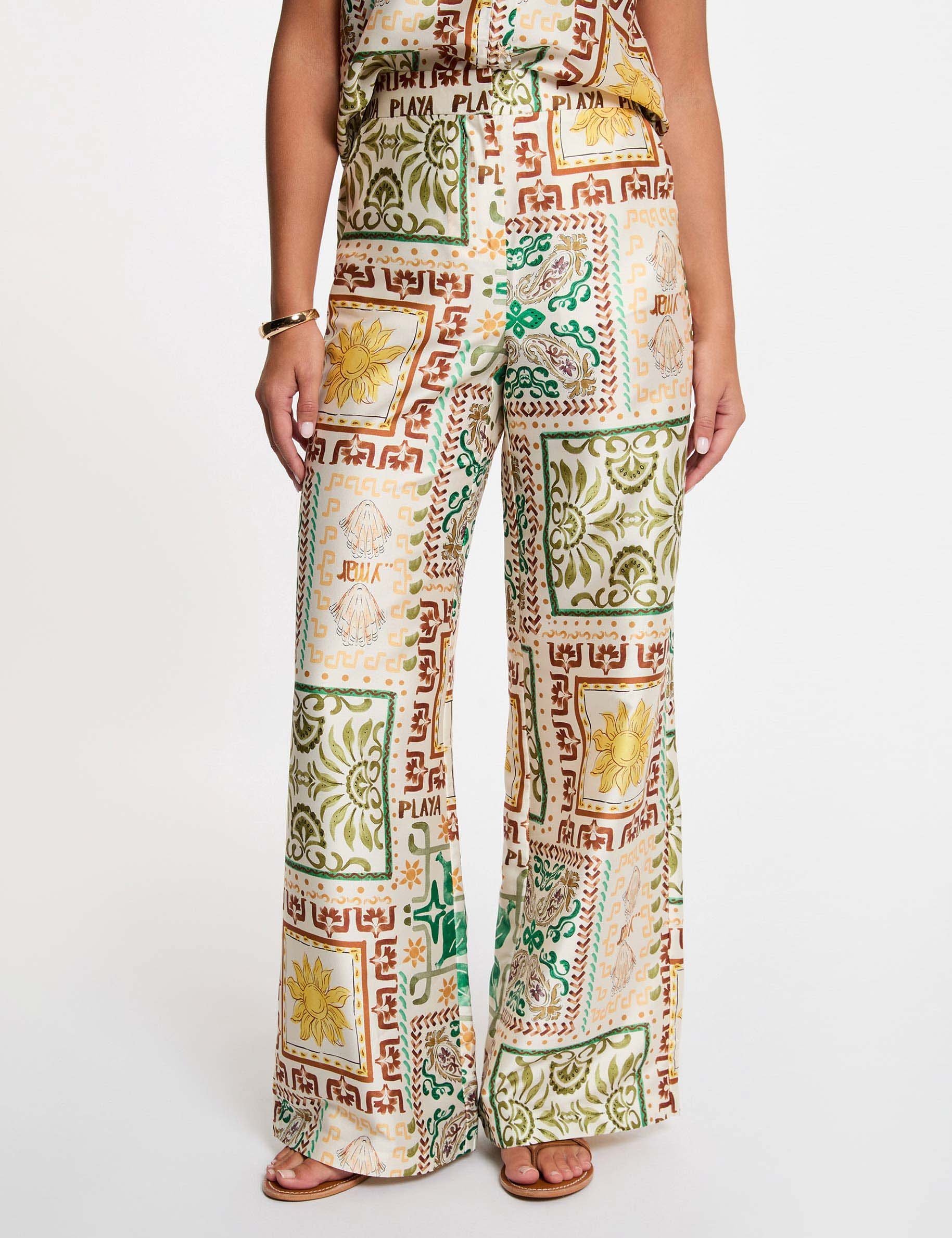 Pantal&oacute;n ancho de tiro alto multicolor mujer