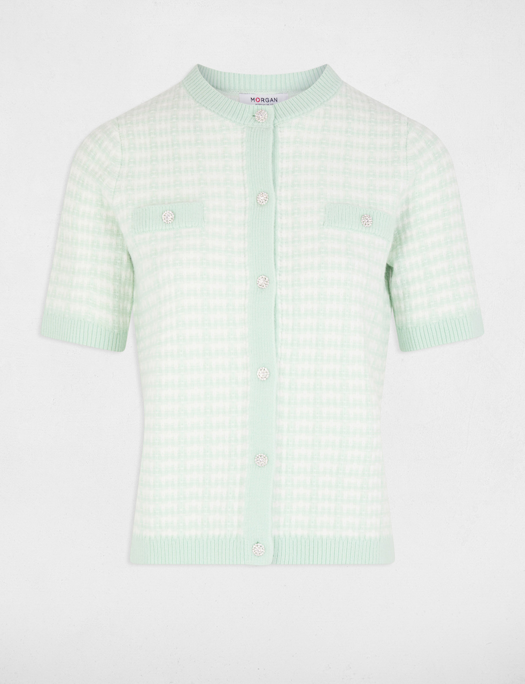 cardigan manga corta estampado verde claro mujer Cárdigan manga corta estampado verde claro mujer