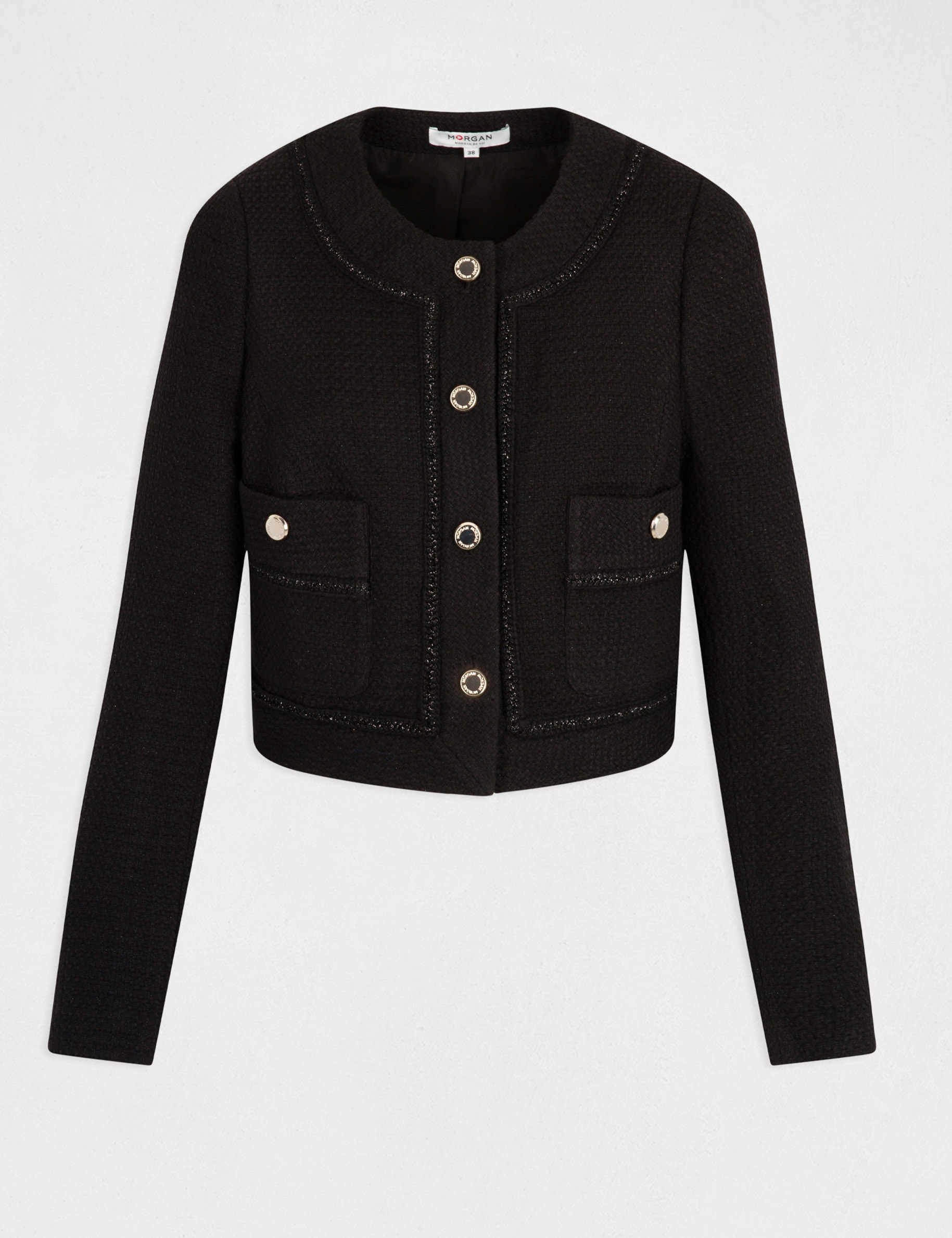 Chaqueta recta abotonada negro mujer Chaqueta recta abotonada negro mujer