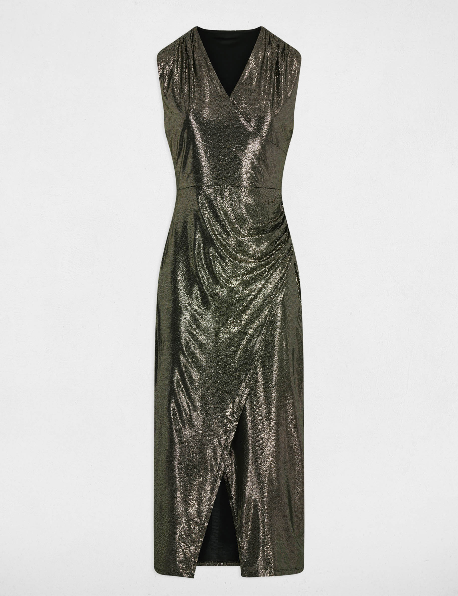 Vestido midi sin mangas amarillo oro mujer