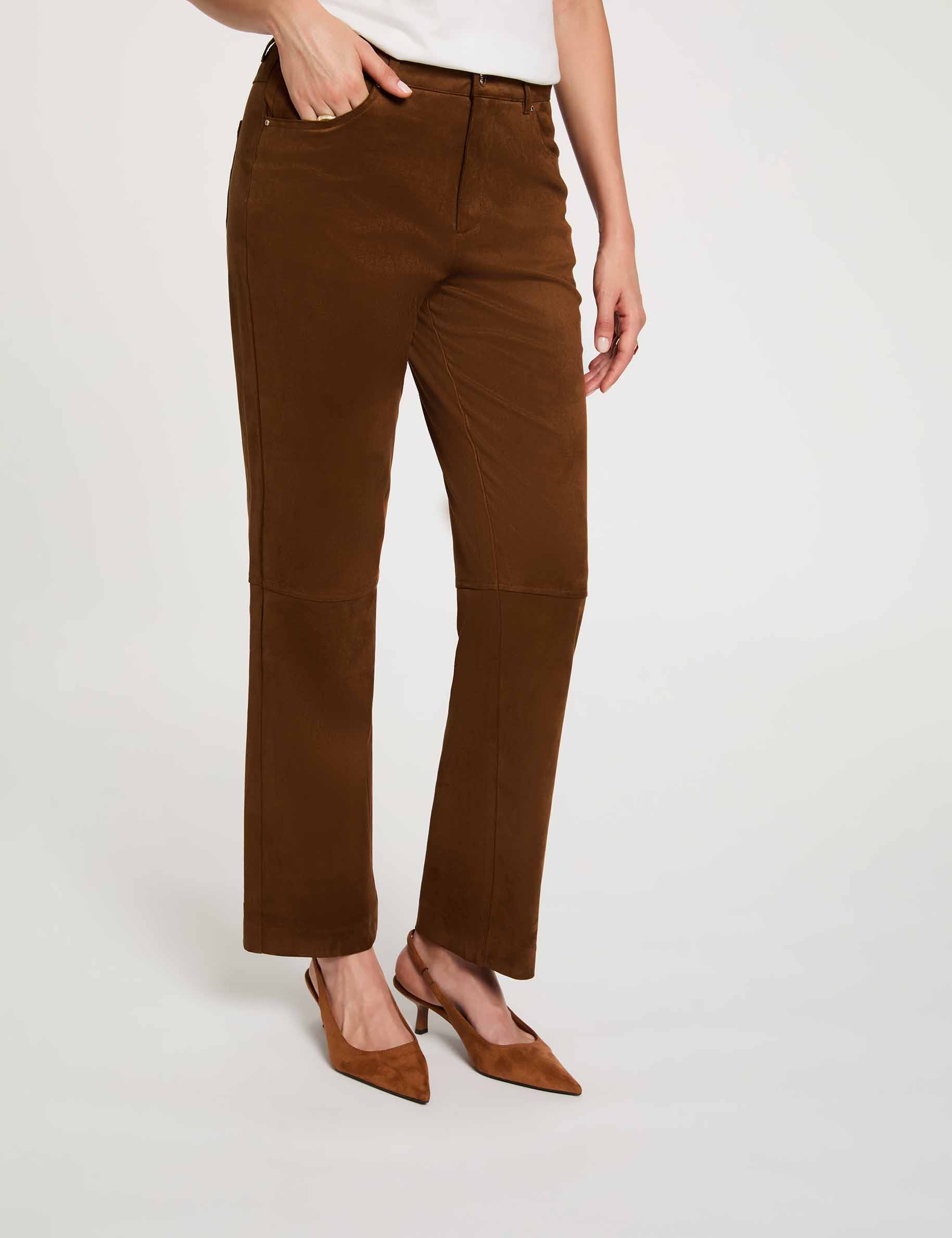 Pantal&oacute;n recto de ante marr&oacute;n chocolate mujer
