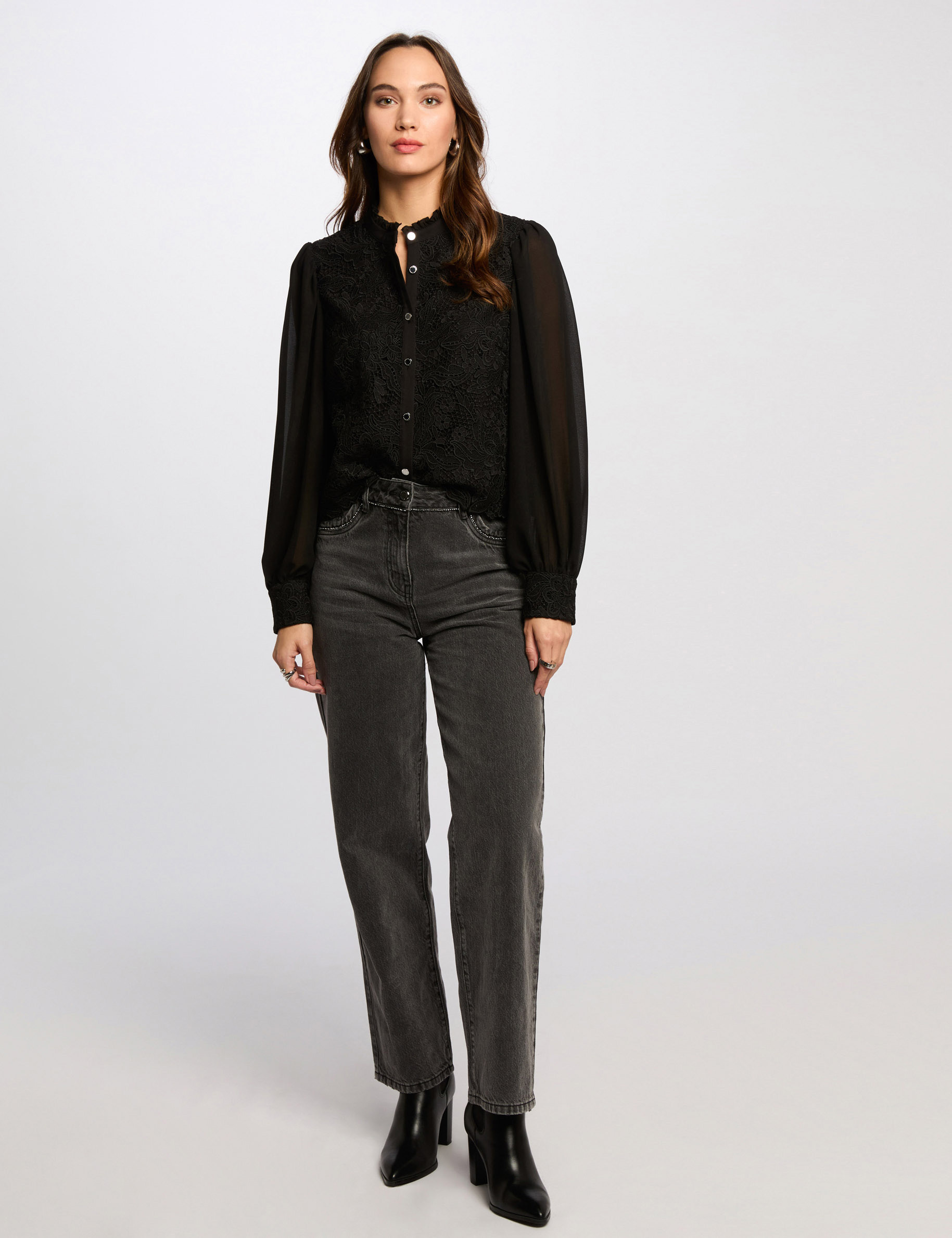 camisa manga larga negro mujer Camisa manga larga negro mujer