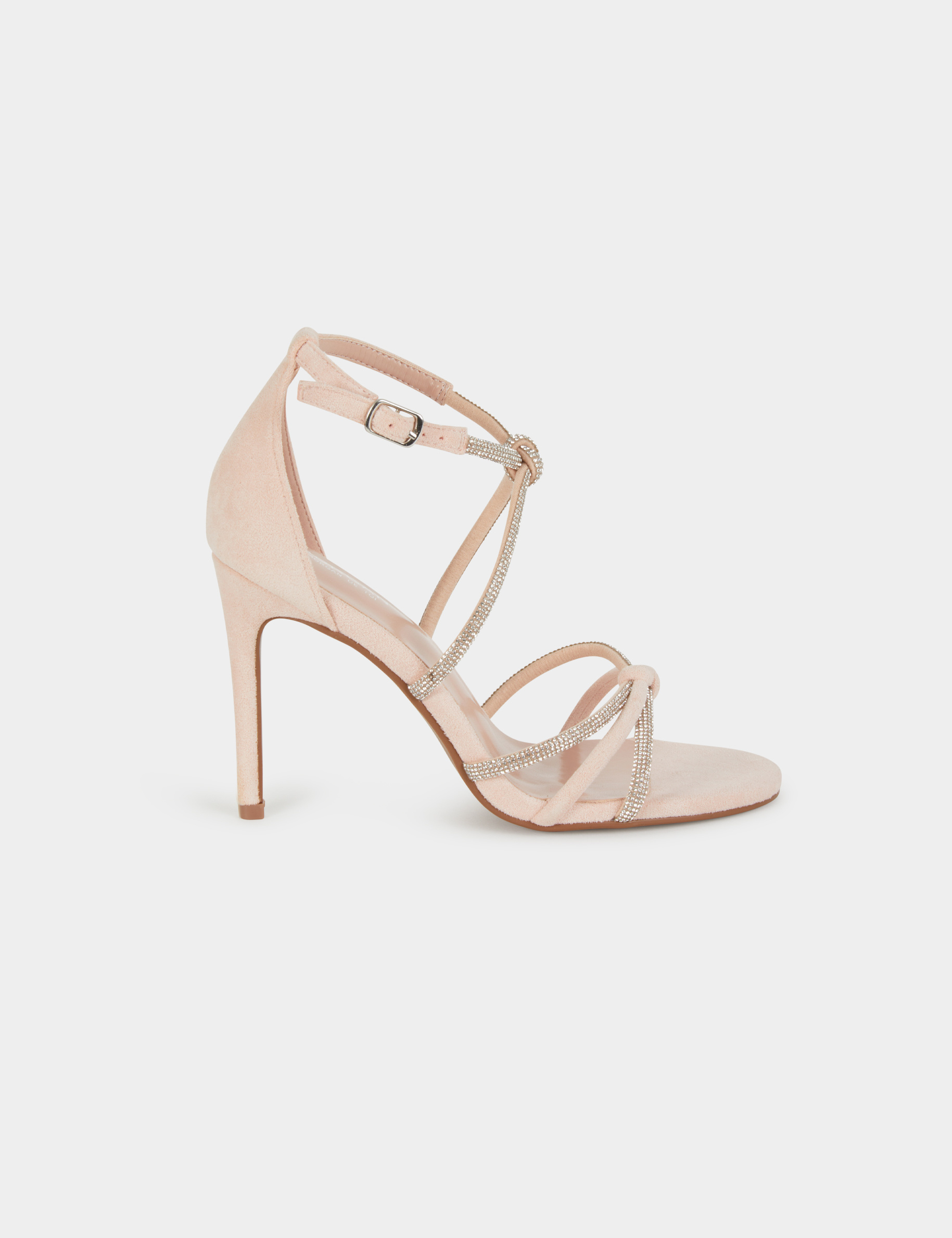 Sandalias de tac&oacute;n con pulseras strass rosa claro mujer