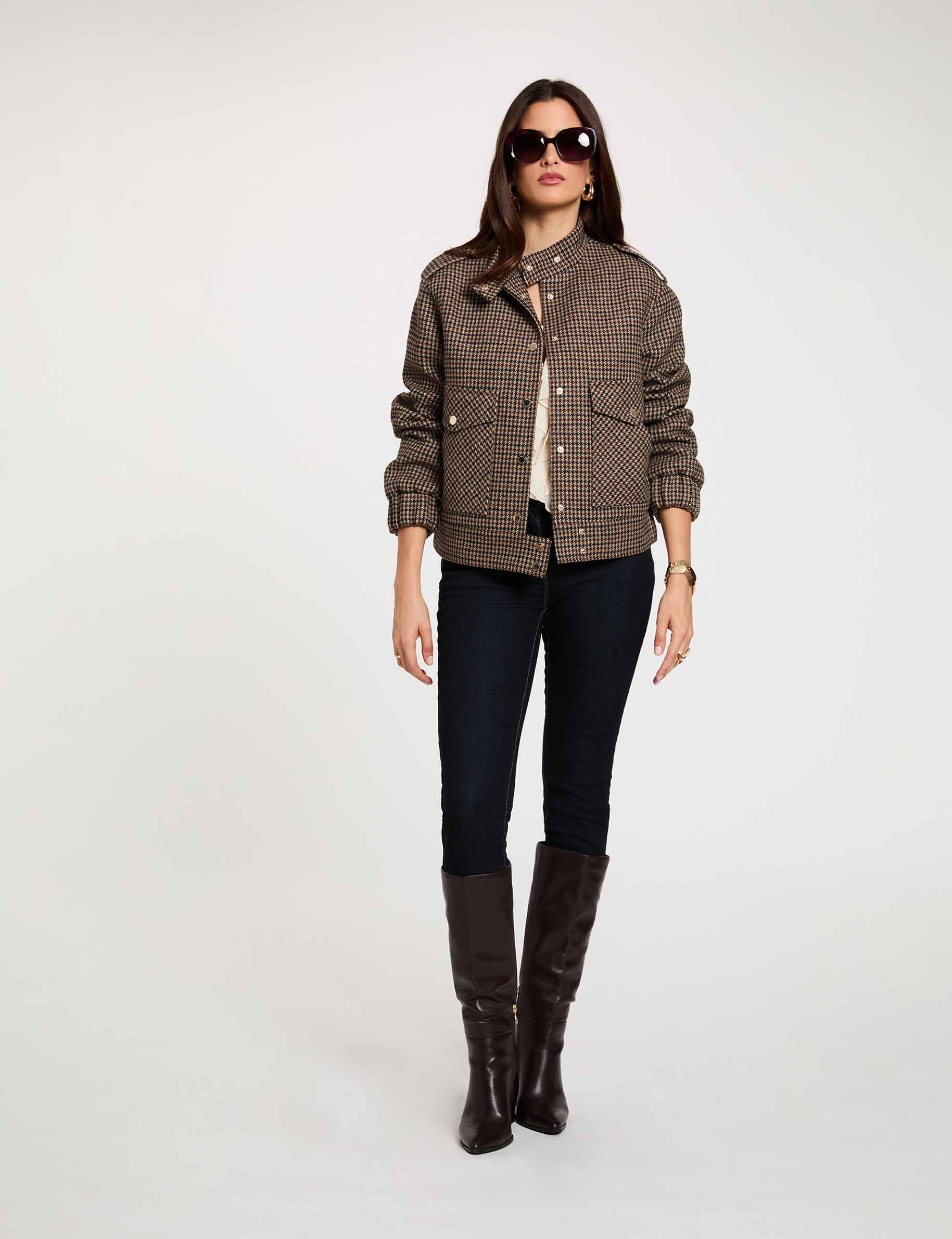 Chaqueta de tweed con cuello mao multicolor mujer
